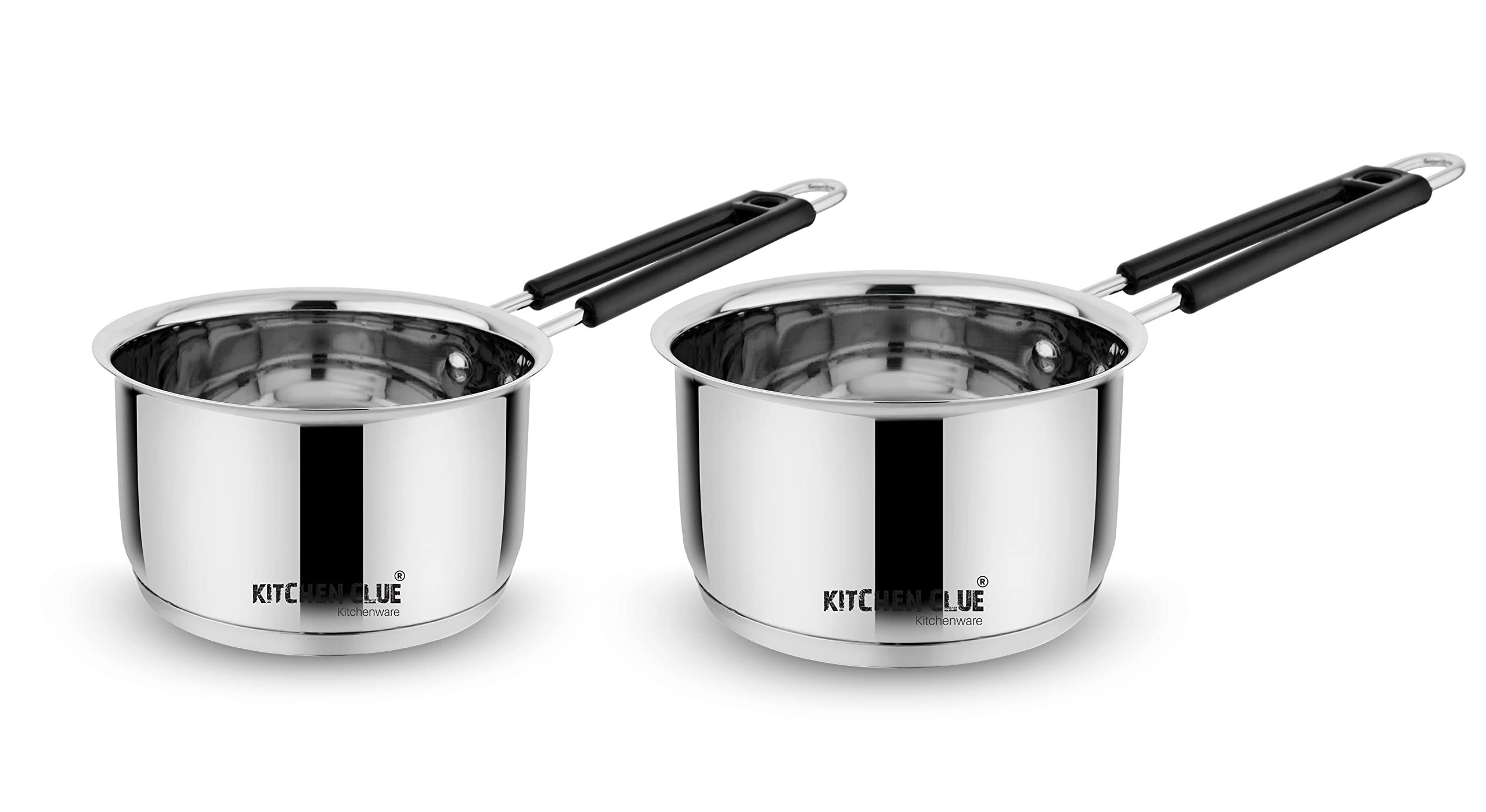 Kitchen Clue 304 Grade Stainless Steel Triply Base Saucepan Set Of 2 Pcs (1600_2000 Ml) Heavy Guage Bottom Induction & Gas Stove