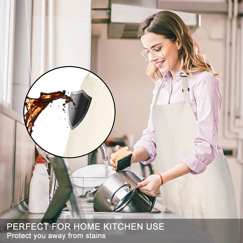 Jubatus 2 Pack 100% Cotton Aprons With 2 Pockets Cooking Chef Kitchen Adjustable Bib Apron For Women Men, Beige