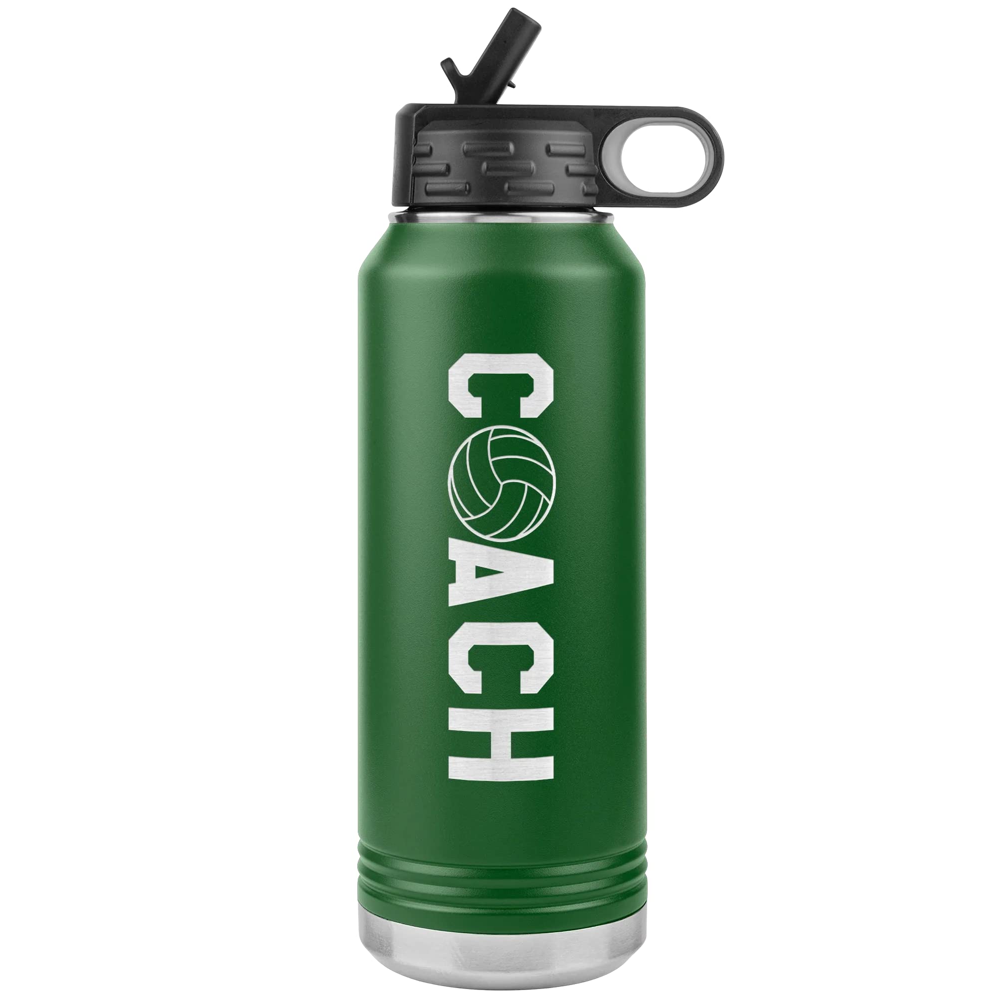 Volleyball Coach Water Bottle  32oz Insulated Flip Top Straw  Green
