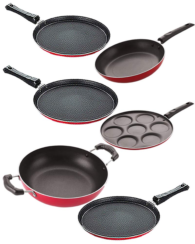 Nirlon Non Stick Cookware Kitchen Accessories For Cooking Combo Set Of 6 Pieces (2.6Mm_Ft13_Ft12_Kd13_Tp_Ft11_Up7)