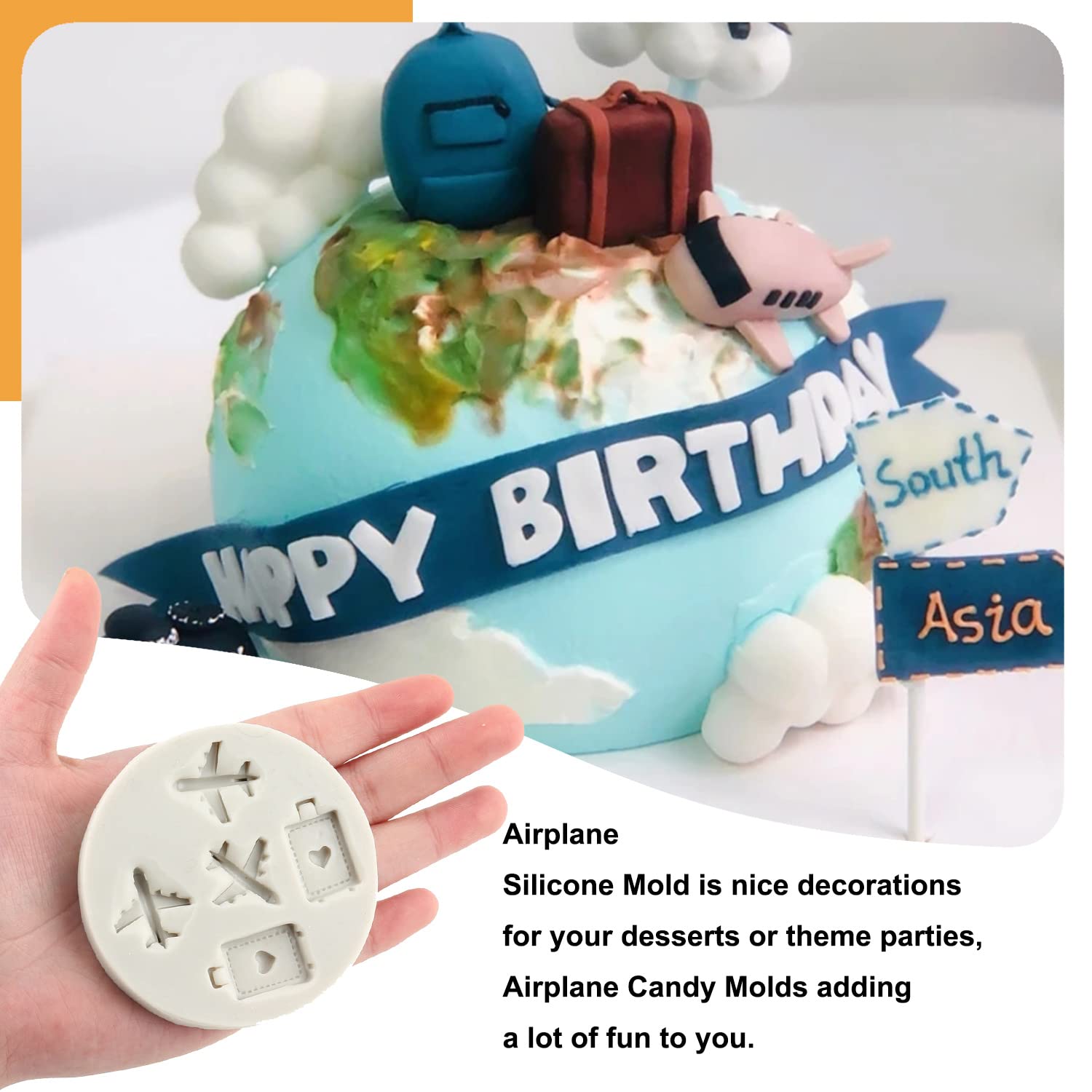 Sijiangmold Airplane Silicone Mold Summer Vocation Travel Fondant Molds Seaside Holiday Silicone Mold For Travel Luggage Bag Cho