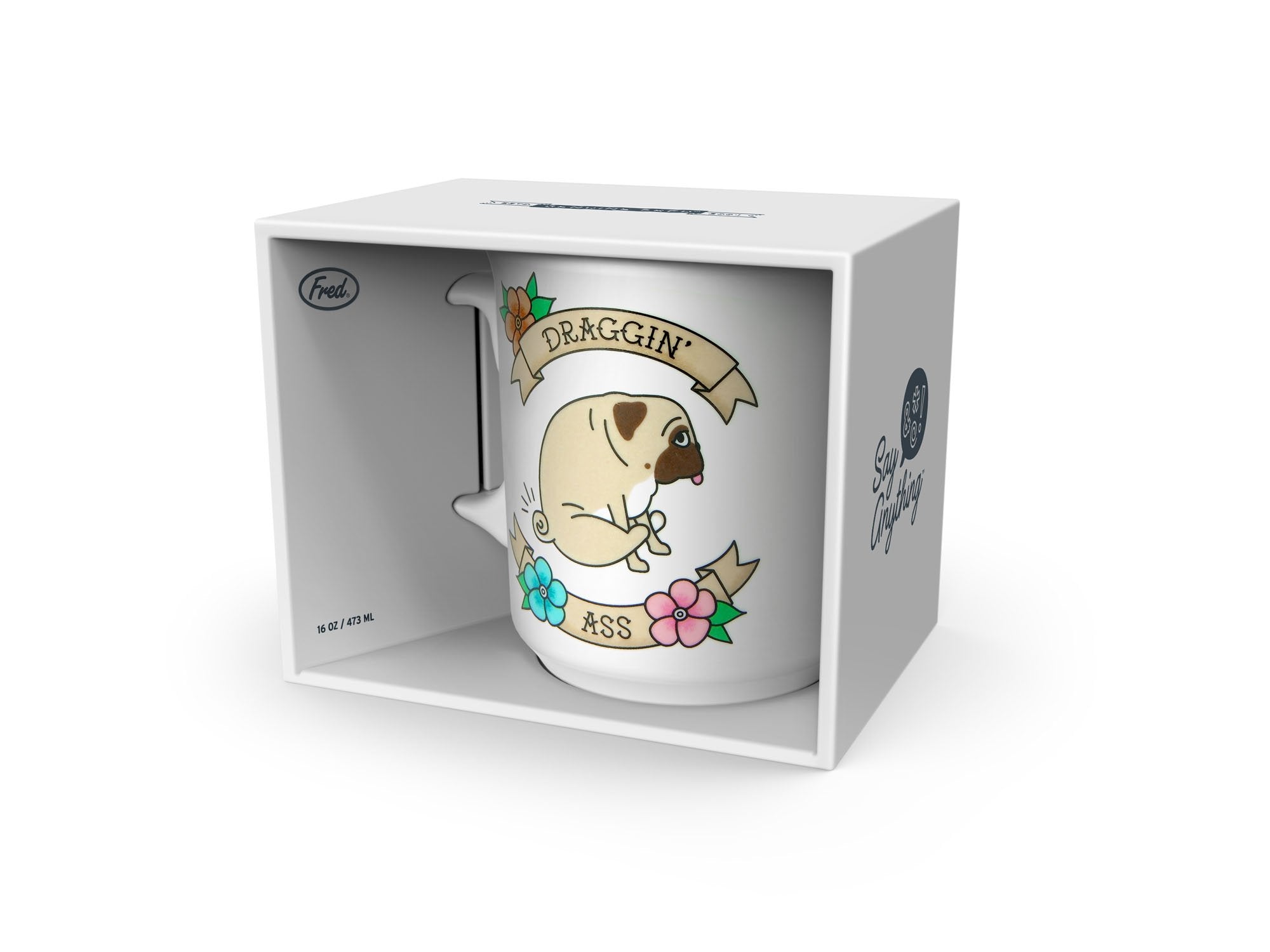 Genuine Fred Say Anything Mug, Draggin, 16 Ounce Ceramic Mug, White, Dishwasher Safe