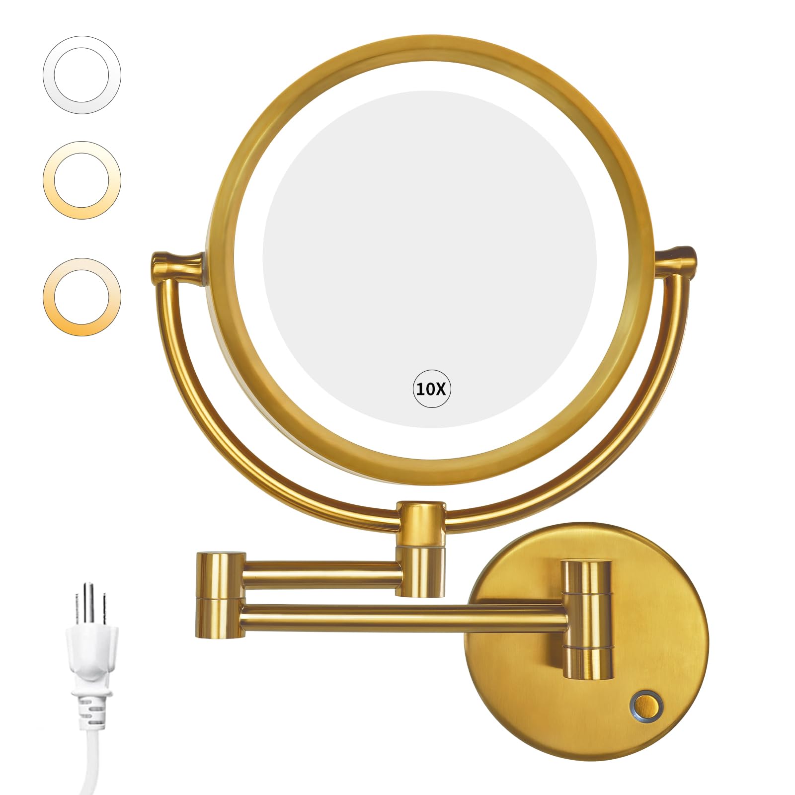 Gurun 8.5 Inch Magnifying Makeup Mirror With 3 Tones Dimmable Led Lights Double Sided Touch Control Wall Mounted Vanity Mirror F