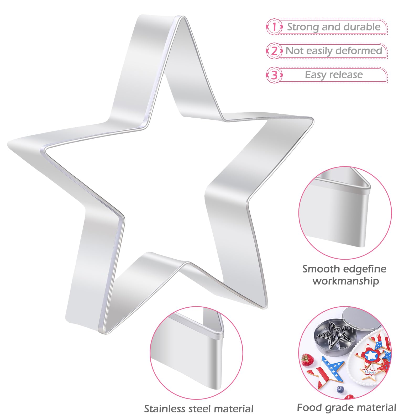 7-Piece Star Cookie Cutter Set with Metal Storage Tin | Stainless Steel Baking Tools for Cookies, Biscuits, Sandwiches | Kids Ho