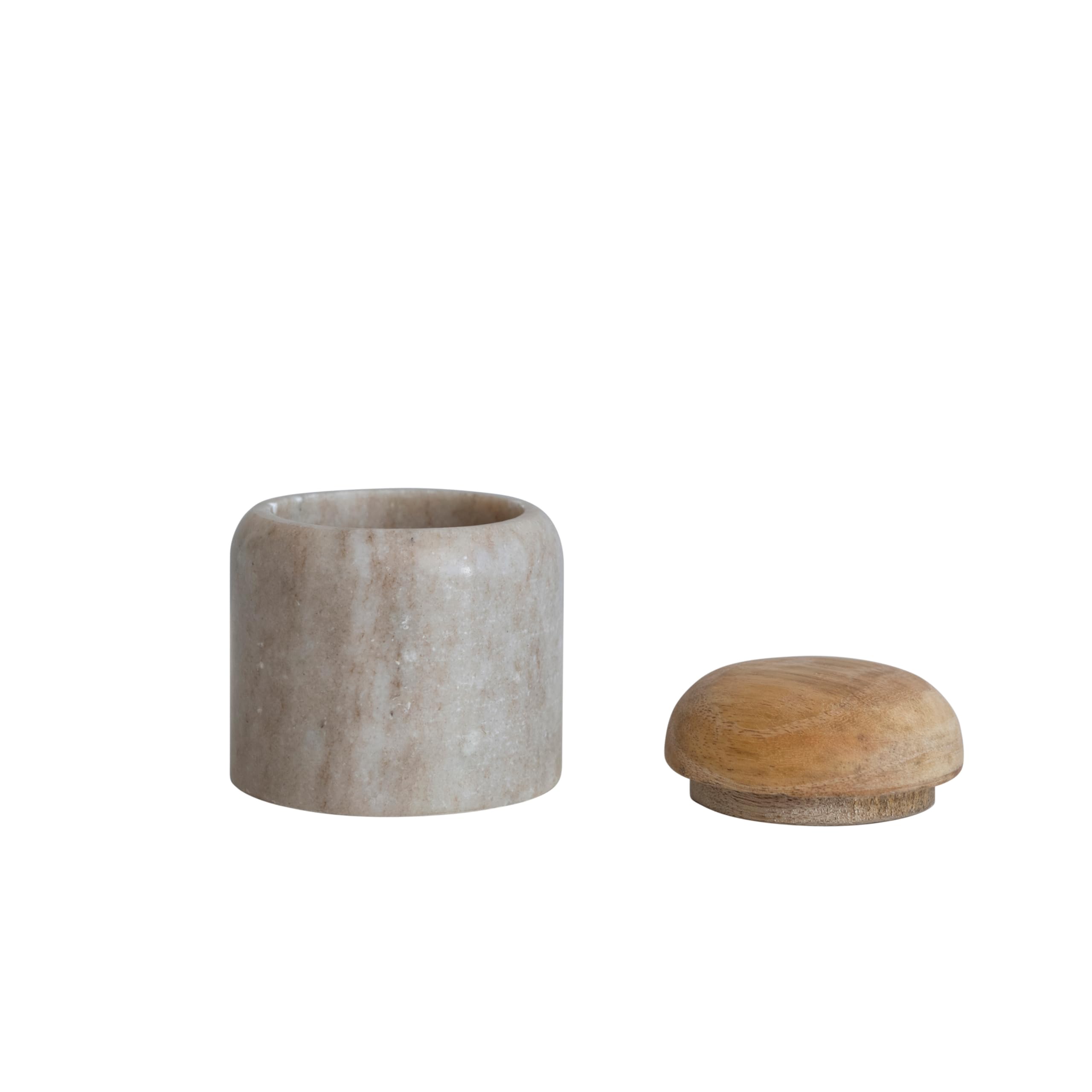 Creative Co-Op Modern Marble Canister With Wood Lid, Natural
