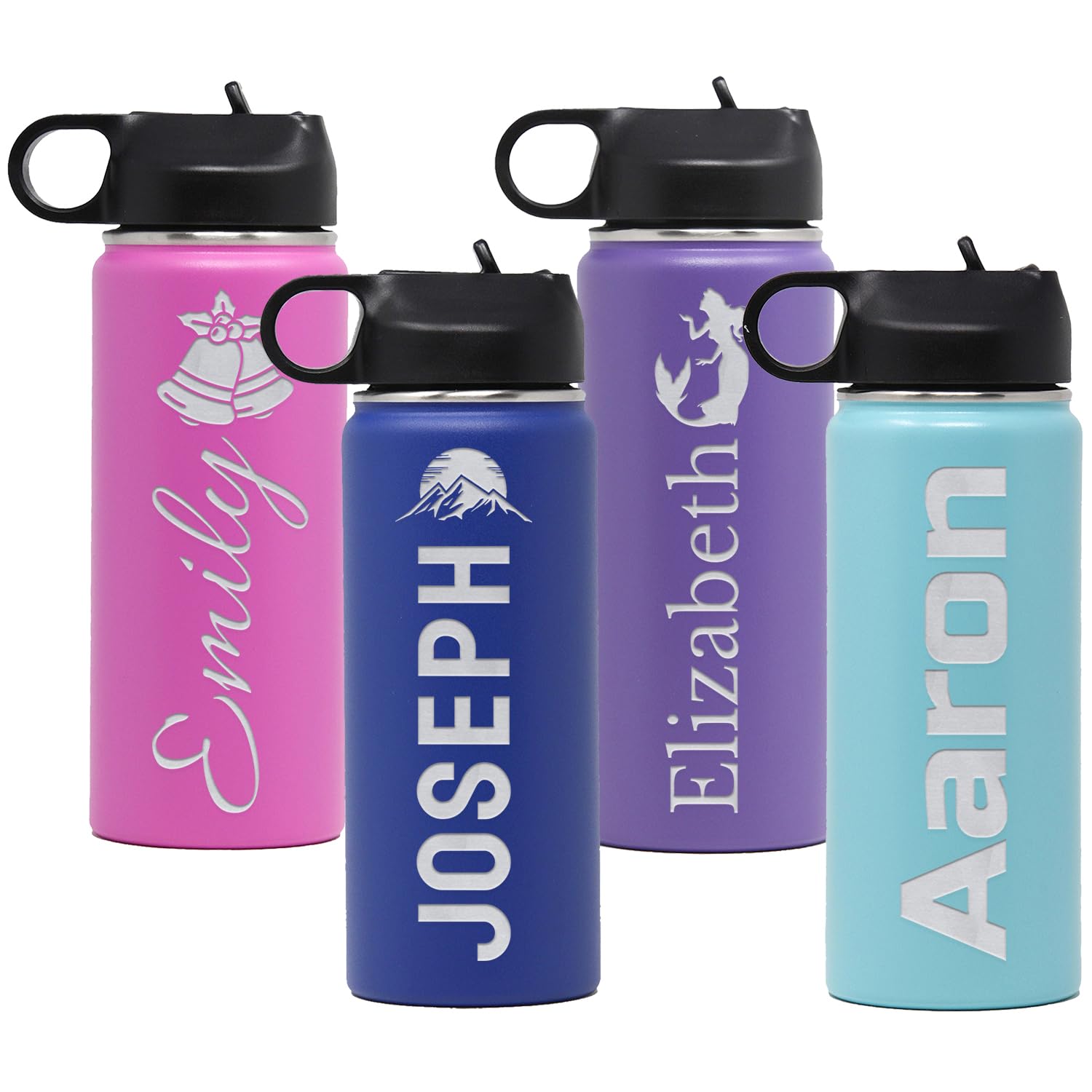 Shop4Ever Personalized Name And Icon Logo Insulated Stainless Steel Water Bottle With Flip Top Lid & Straw Custom Gift For Him O