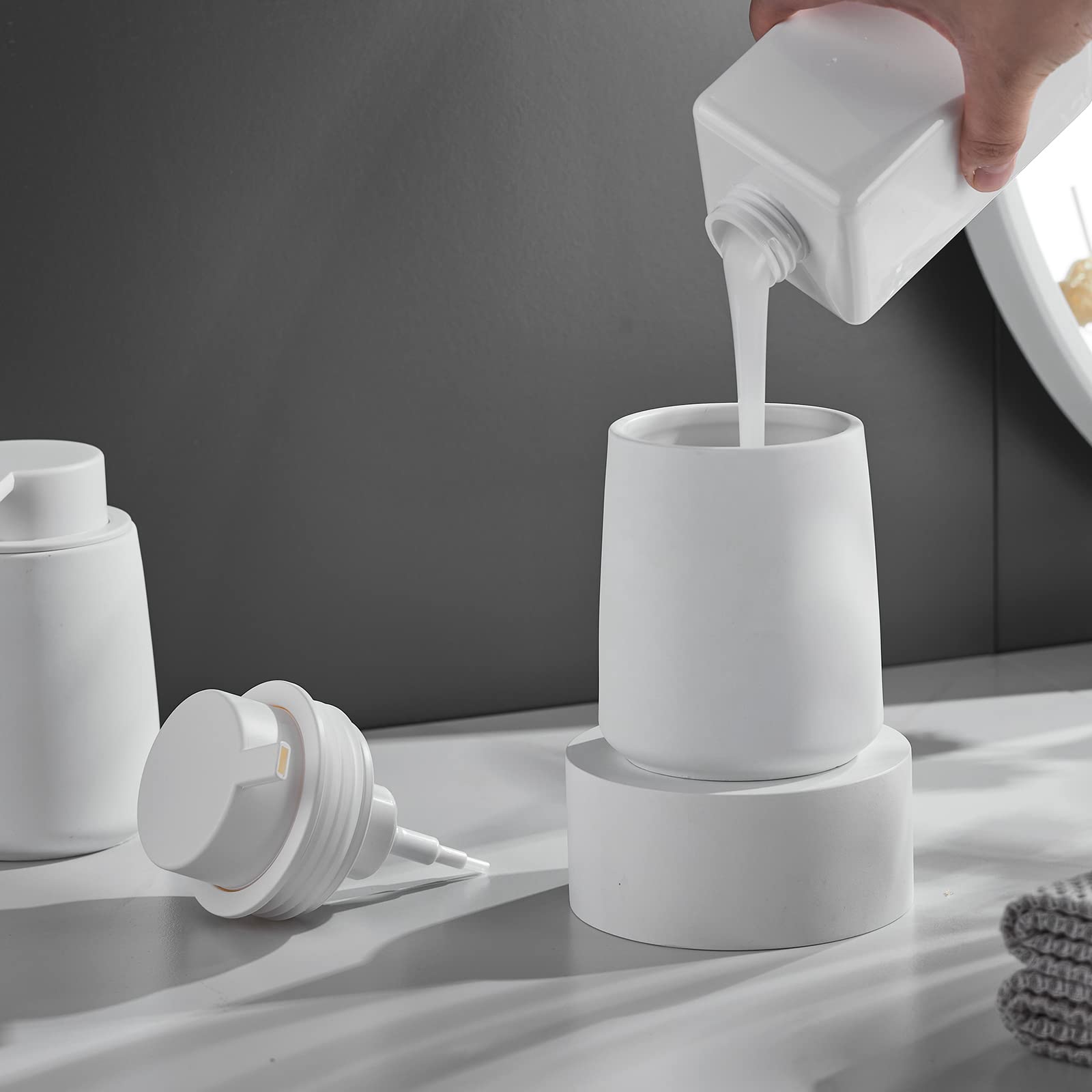 White Foam Hand Soap Dispenser - 12Oz Ceramic Foaming Soap Dispenser For Bathroom With Easy-To-Press Pump, Refillable Liquid Lot