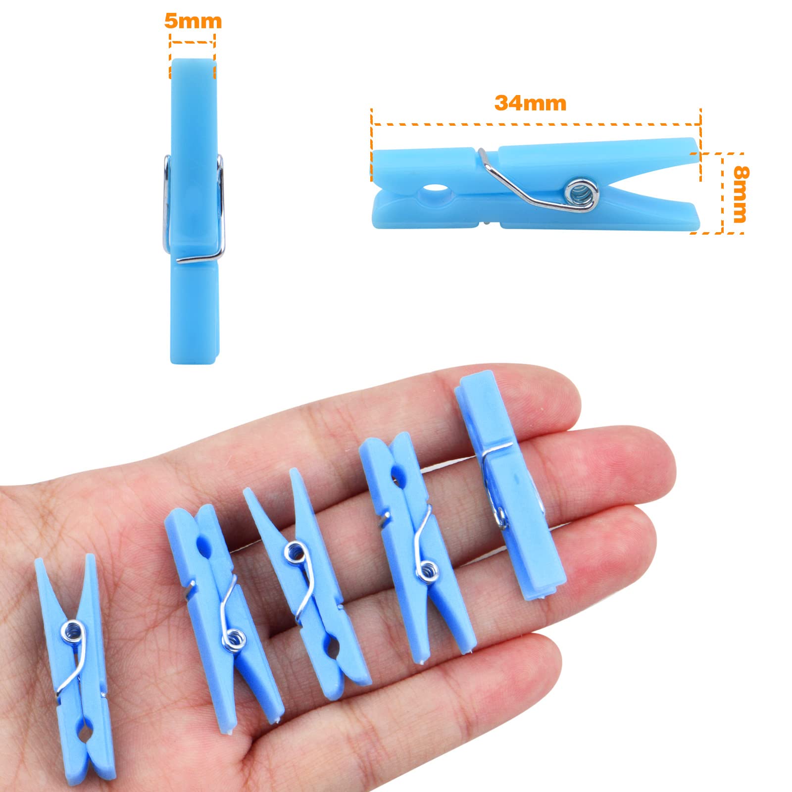 Bronagrand 100 Pieces Blue Plastic Photo Clips Mini Utility Paper Clip Clothespins Peg Pin Clips For Hanging Pictures Arts Craft