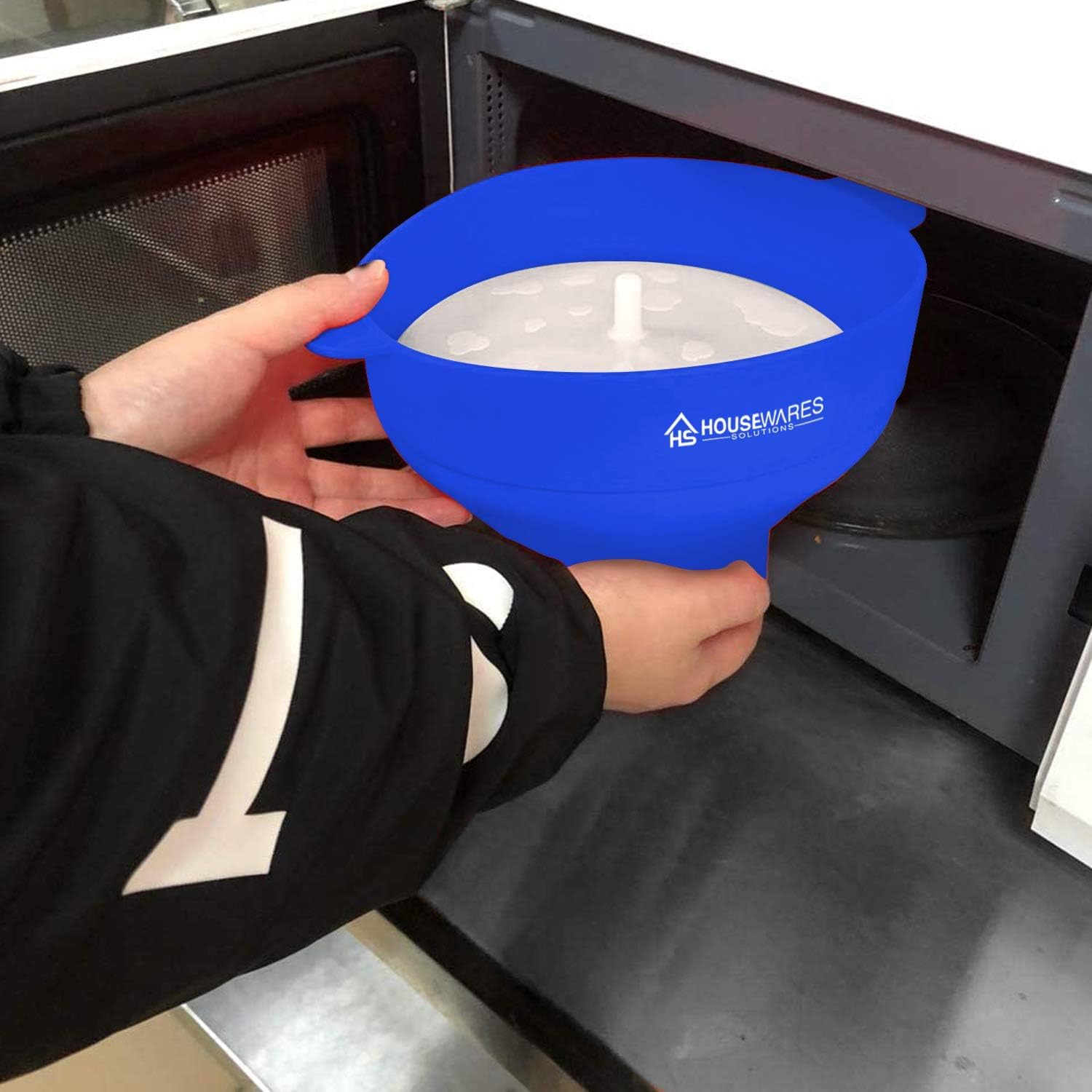 Collapsible Silicone Microwave Hot Air Popcorn Popper Bowl With Lid And Handles - Blue