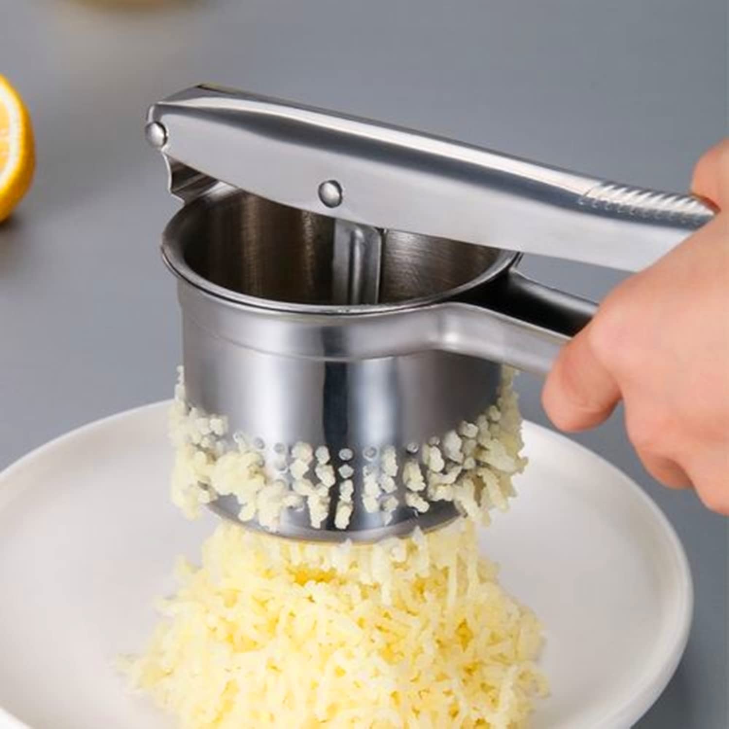 Potato Masher Potato Ricer For Mashed Stainless Steel Masher Kitchen Tool Potato Press Baby Food Masher Bean Masher (10.5In)