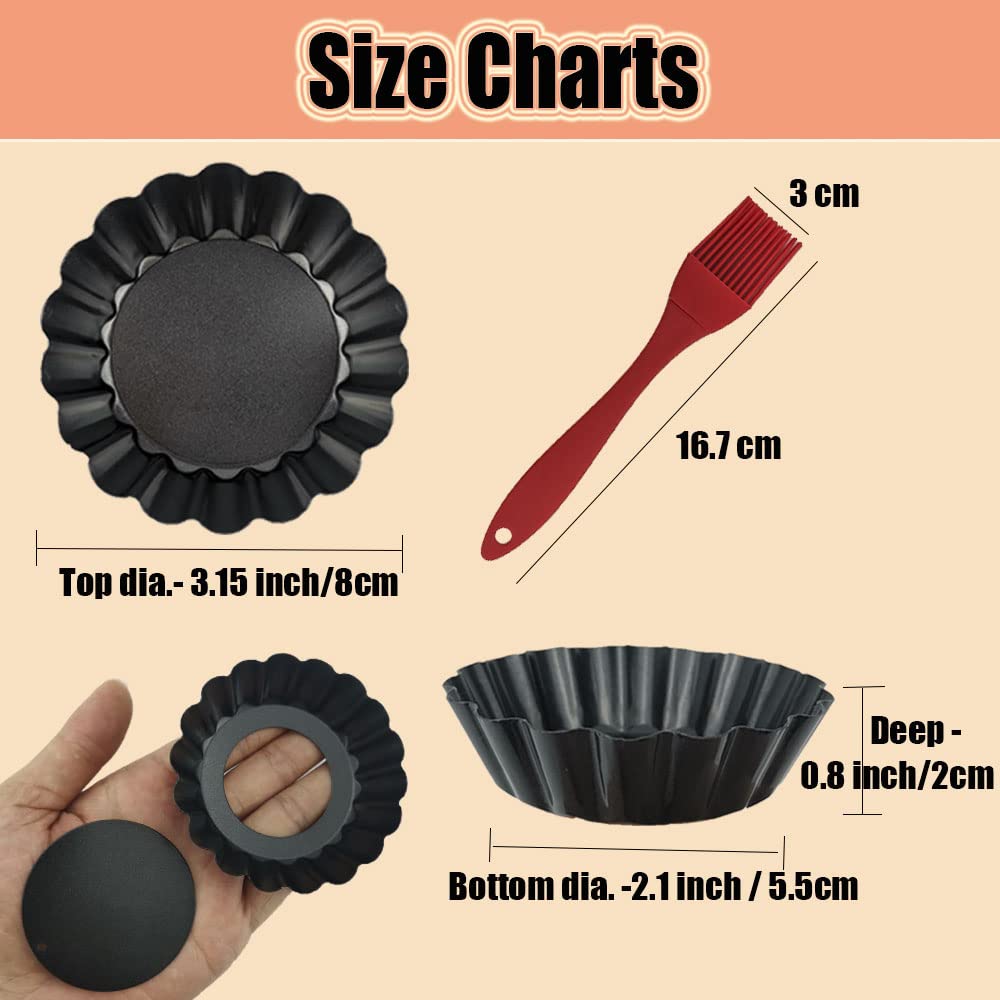 Datanya 12Pack Mini Tart Pans Removable Botttom 3 Inch Tart Pan, Round Nonstick Carbon Steel Fluted Quiche Pie Tart Pan For Baki