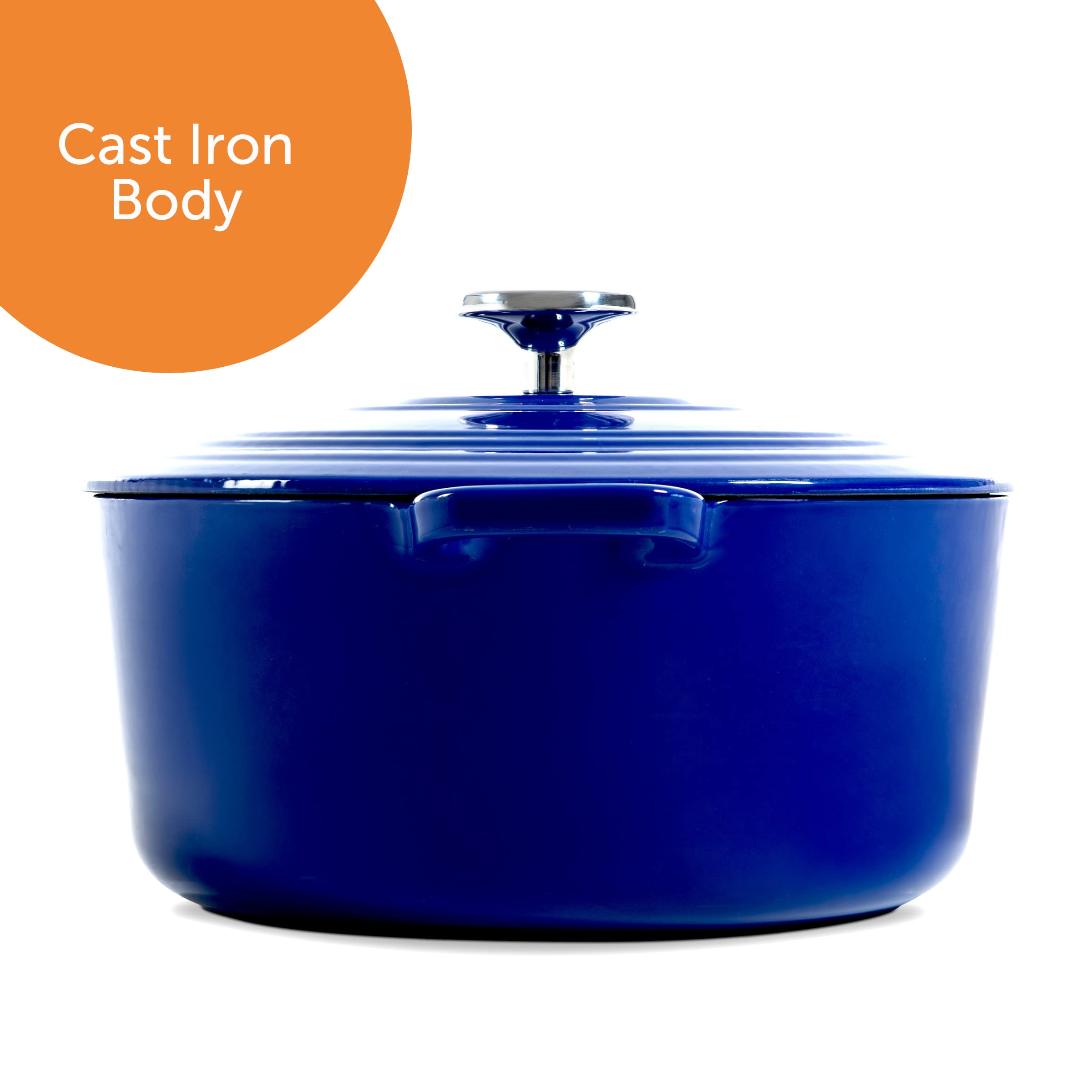 Bk Bourgogne Enameled Cast Iron Induction 7Qt Nonstick Dutch Oven, Pfas Free, Dishwasher Safe, Royal Blue