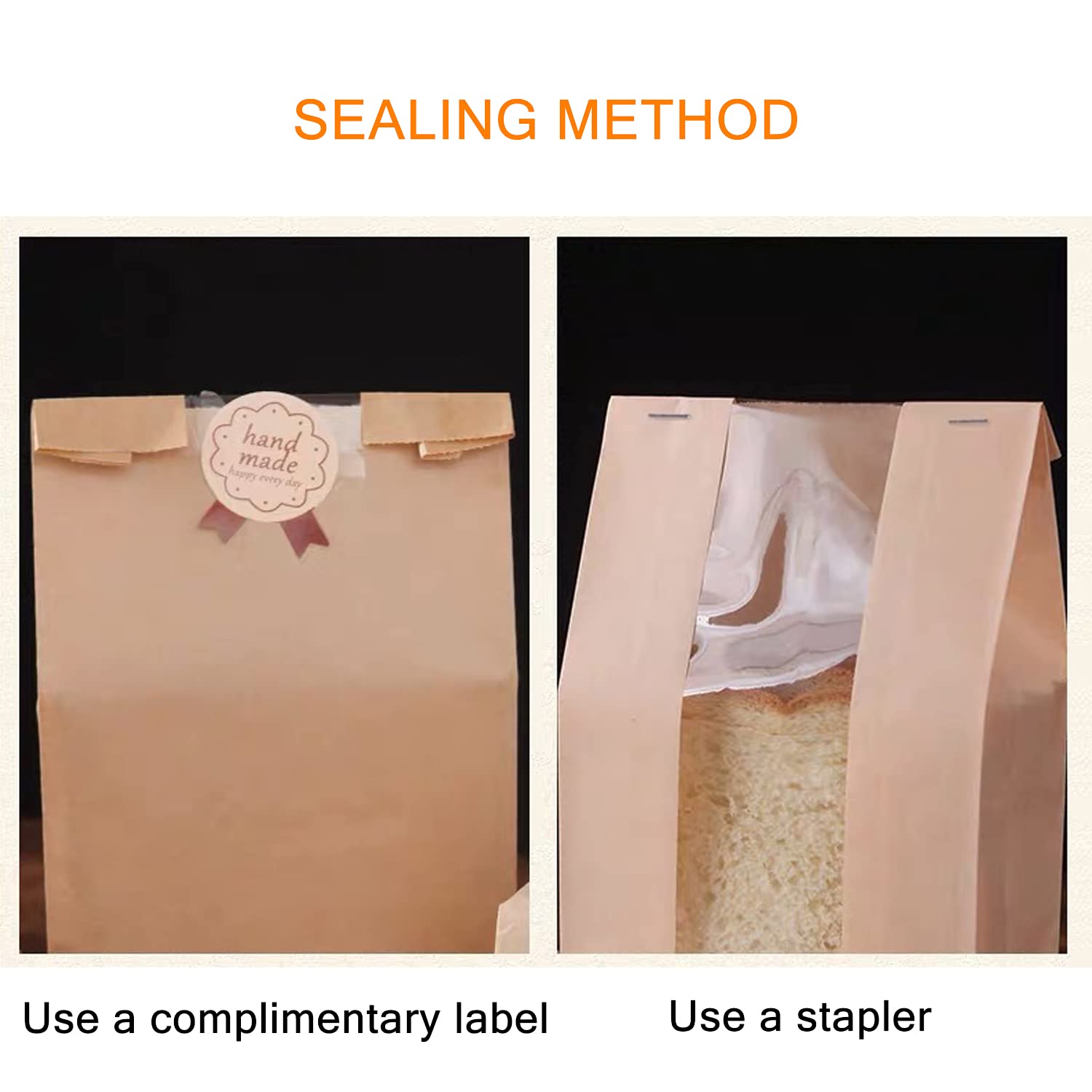 Gm Home 25 Pcs Toast Paper Bag Kraft Bread Bag With Front Window Label Seal Sticker Packaging Paper Bakery Bag For Loaf Pastry C