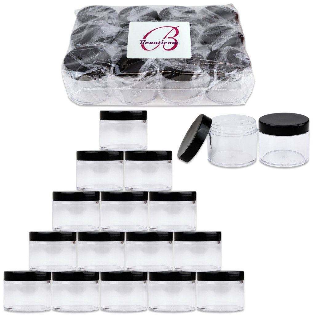 Beauticom 60 Grams60 Ml (2 Oz) Round Clear Leak Proof Plastic Container Jars With Black Lids For Travel Storage Makeup Cosmetic
