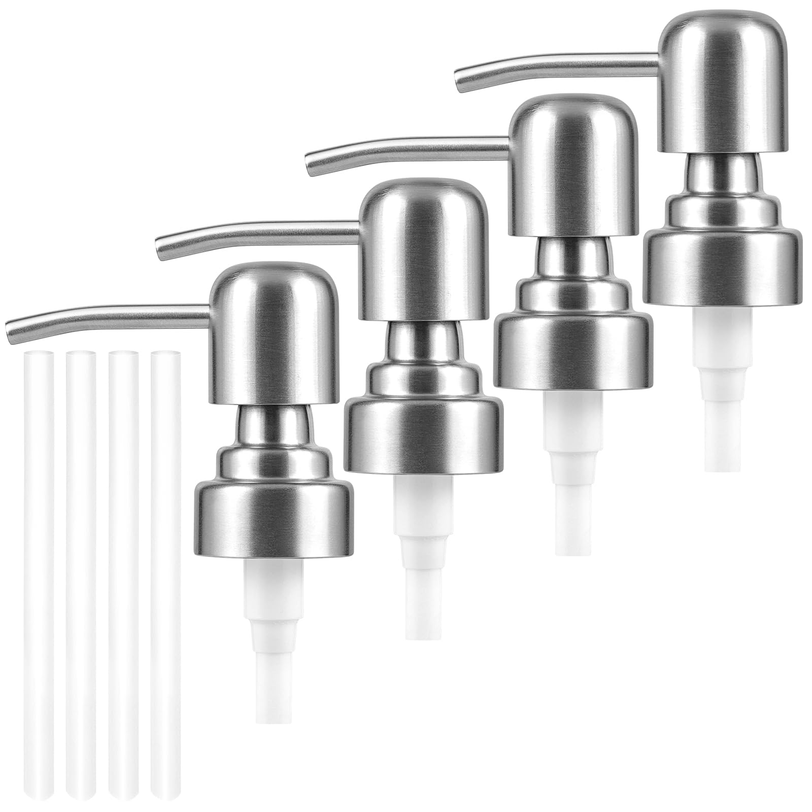 Soap Dispenser Pump Replacement, 4Pcs Stainless Steel Soap Pump Replacement Head, Reusable Metal Hand Soap Dispenser Top For Lot