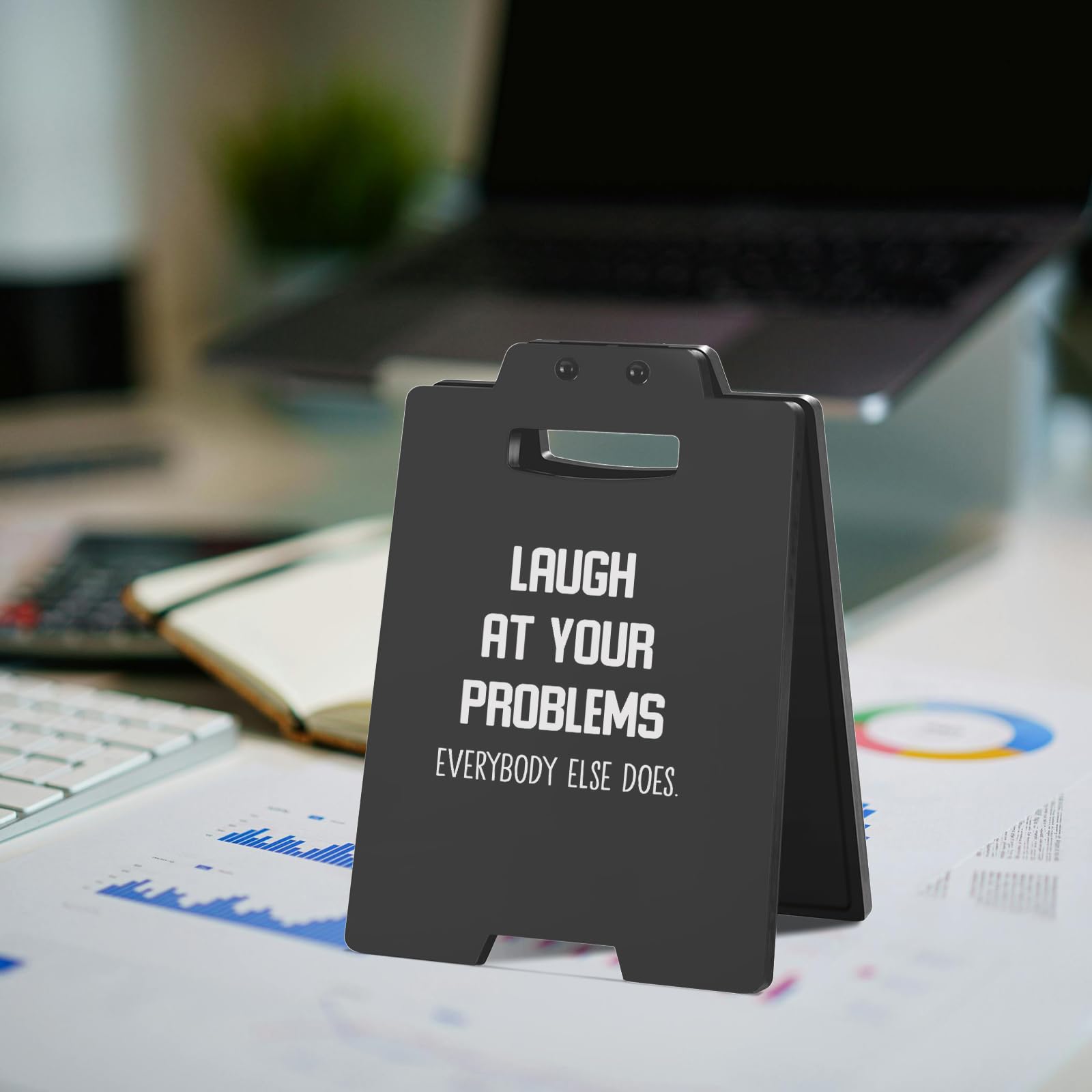 Funny Desk Sign - Laugh at Your Problems, Everybody Else Does - Sarcastic CubicleDecor - Humorous Office Desk Accessories for Wo