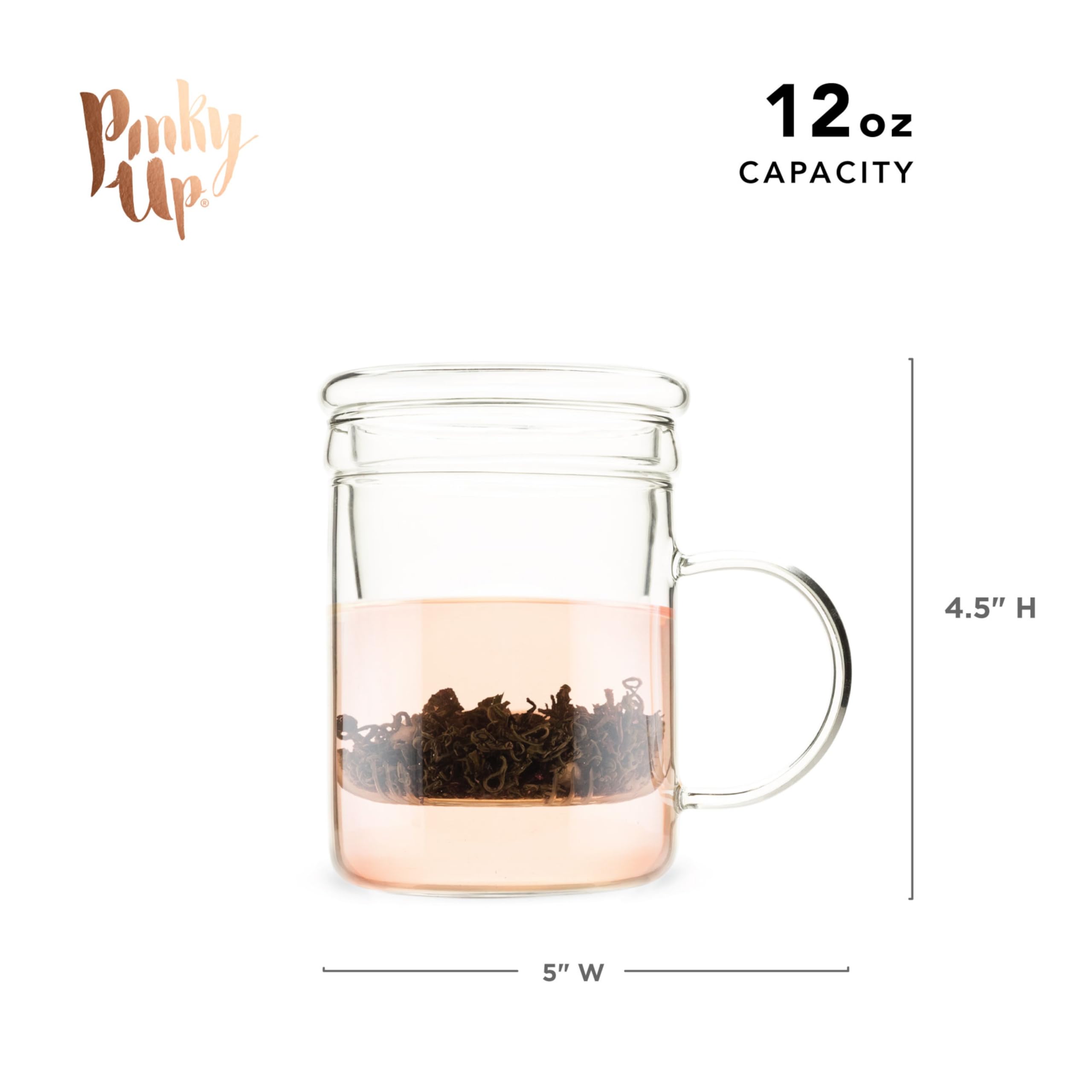 Pinky Up Blake Tea Infuser Mug With Lid, Glass Cups For Loose Leaf Or Flowering Teas, Travel Mugs, Home Office, Picnic, Camping,