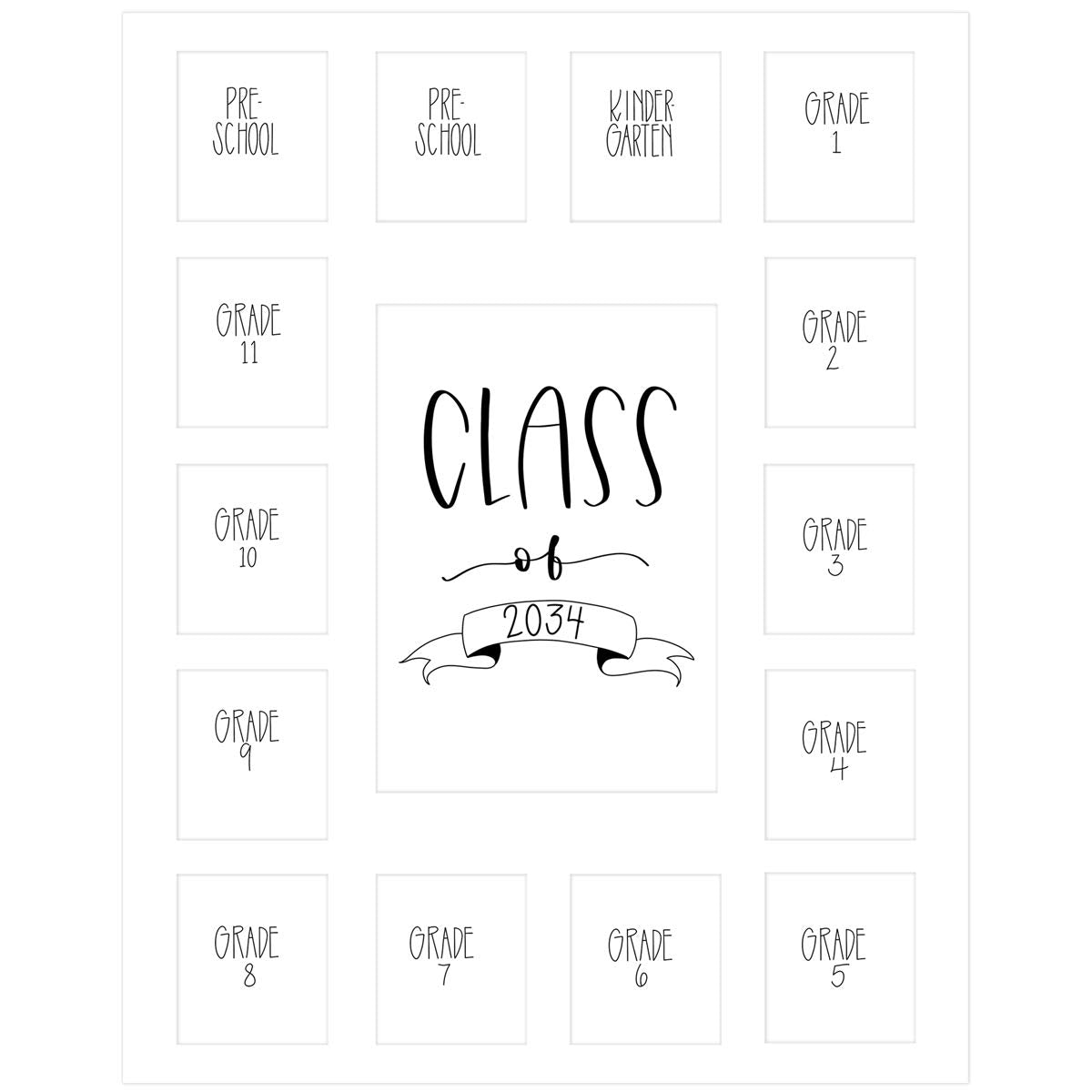 RRD Class of 2034 Photo Mat (11    x 14   ) - Photo Collage Picture Frames Mat for School Pictures - School Picture Frame Pre-K 