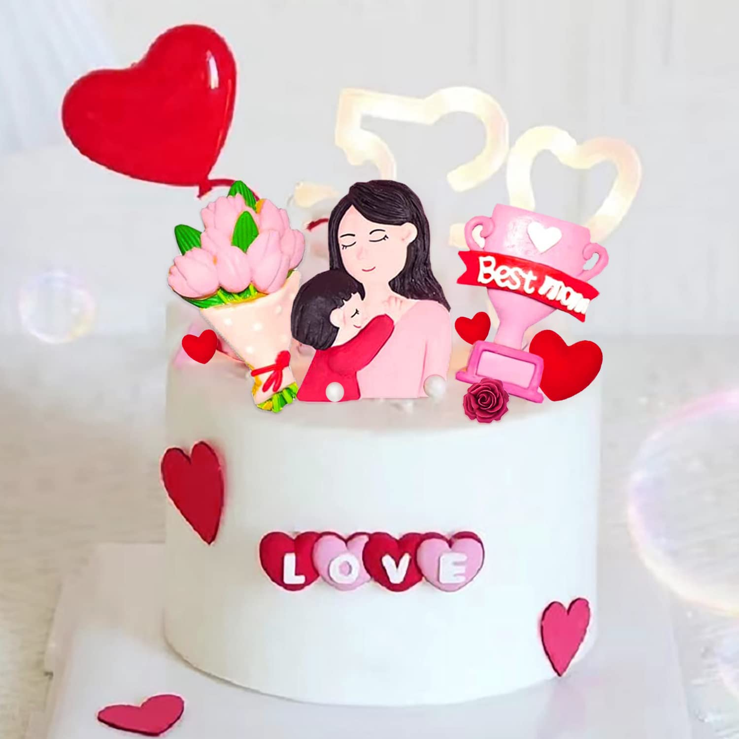 6Pcs Mother'S Day Fondant Mold Mom Word Silicon Mold Best Mom Chocolate Mold Rose Tulip Flower Heart Shape Molds Mother And Chil