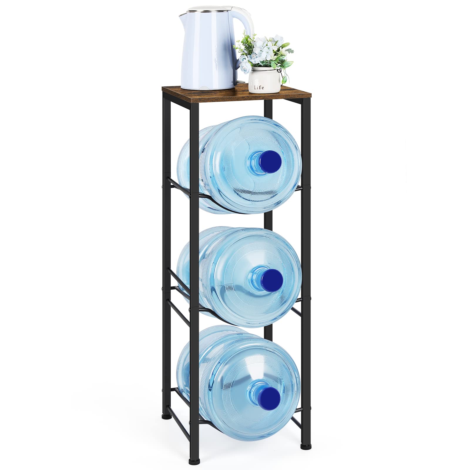 Water Bottle Holder 5 Gallon Water Cooler Jug Rack 3-Tiers Water Bottle Organizer With Storage Shelves For Kitchen Living Room O