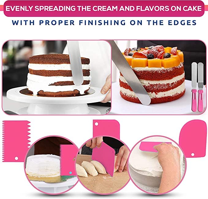 Rfaqk 35Pcs Cake Turntable And Leveler-Rotating Cake Stand With Non Slip Pad-7 Icing Tips And 20 Bags- Straight & Offset Spatula