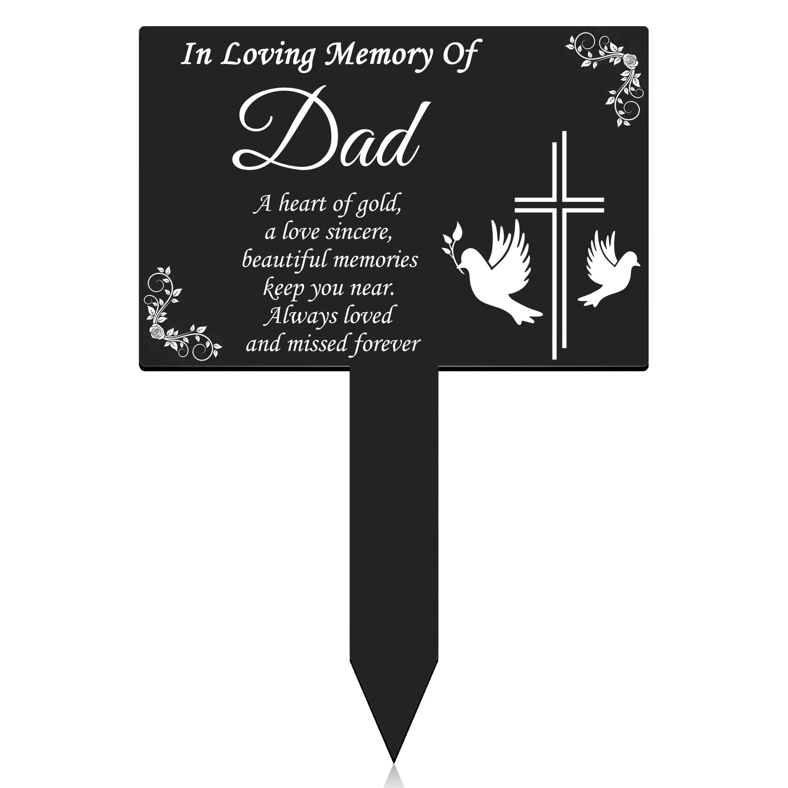 Inbagi Cross Grave Marker Memorial Remembrance Plaque Stake - Waterproof Acrylic for Cemetery, Religious Garden - Sympathy Dove 