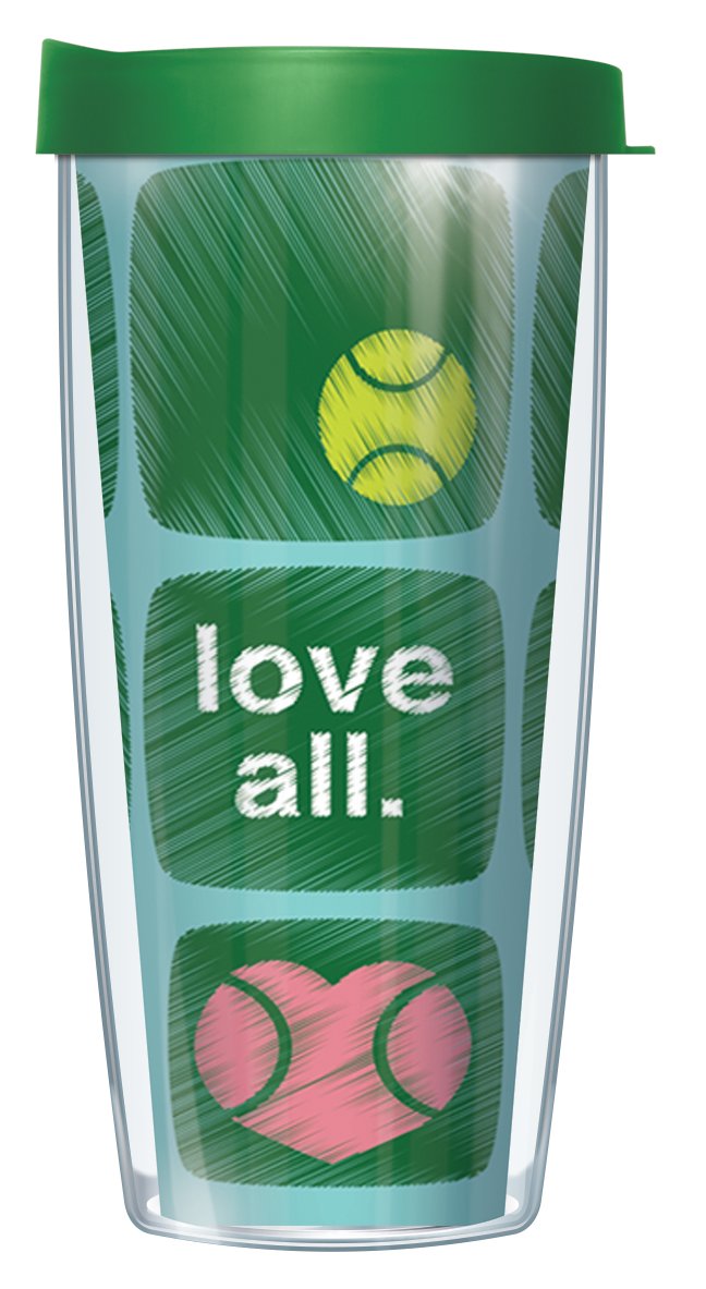 Signature Tumblers Love All Tennis Wrap On Green Squares 22 Ounce Double-Walled Travel Tumbler Mug With Grass Green Easy Sip Lid