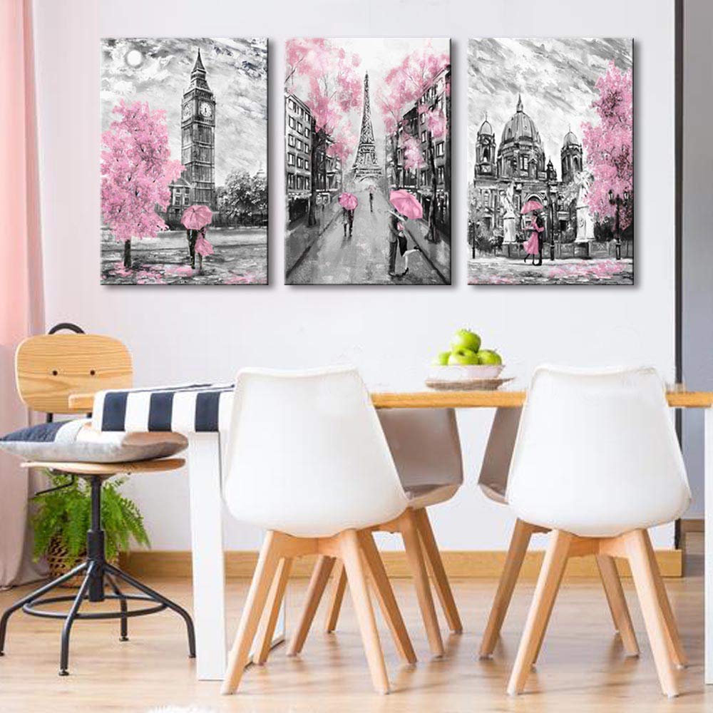 Canvaszon Large Wall Art For Bedroom Living Room Bathroom Black And White Paris Decor Print For Girls' Rooom Pink Paris Theme Lo