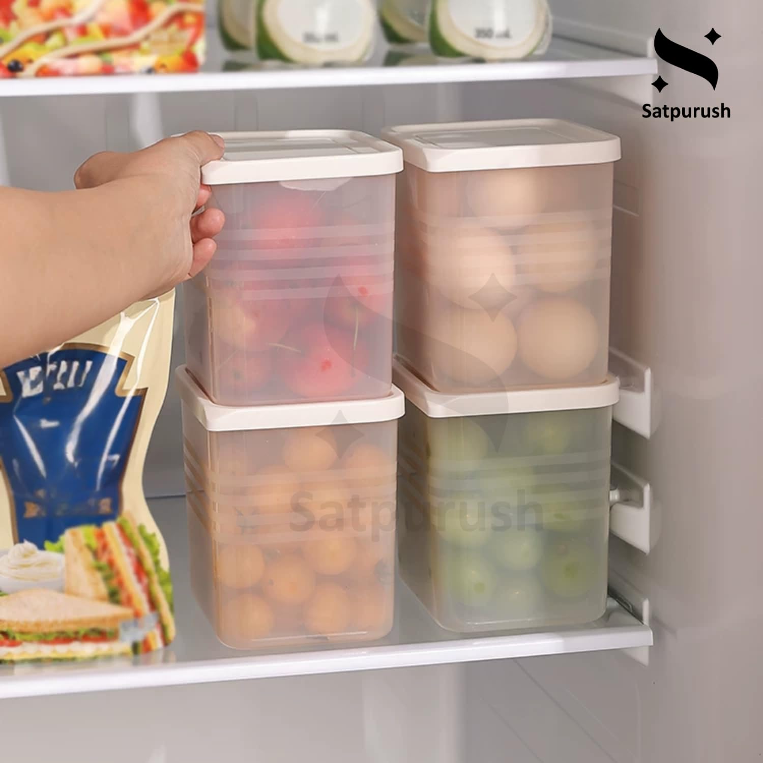 Satpurush Fridge Storage Boxes (Pack Of 8) Freezer & Refrigerator Organizer Containers Kitchen Storage Container Set Kitchen Acc