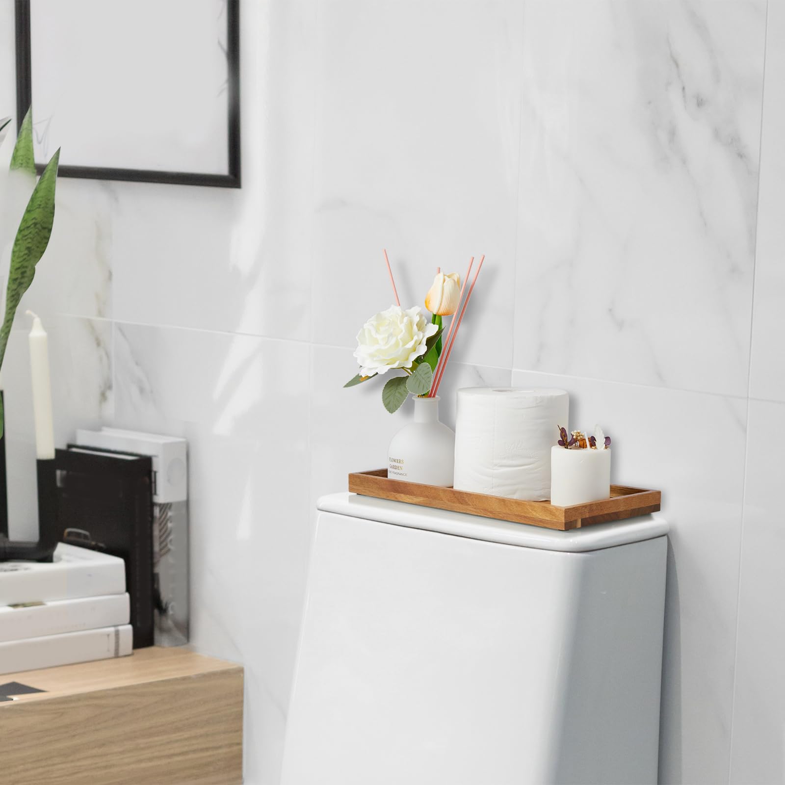 Alelion 11.7'' Bathroom Vanity Tray For Counter - Acacia Wood Decorative Tray For Toilet Tank Makeup Perfume Jewelry Catchall Co