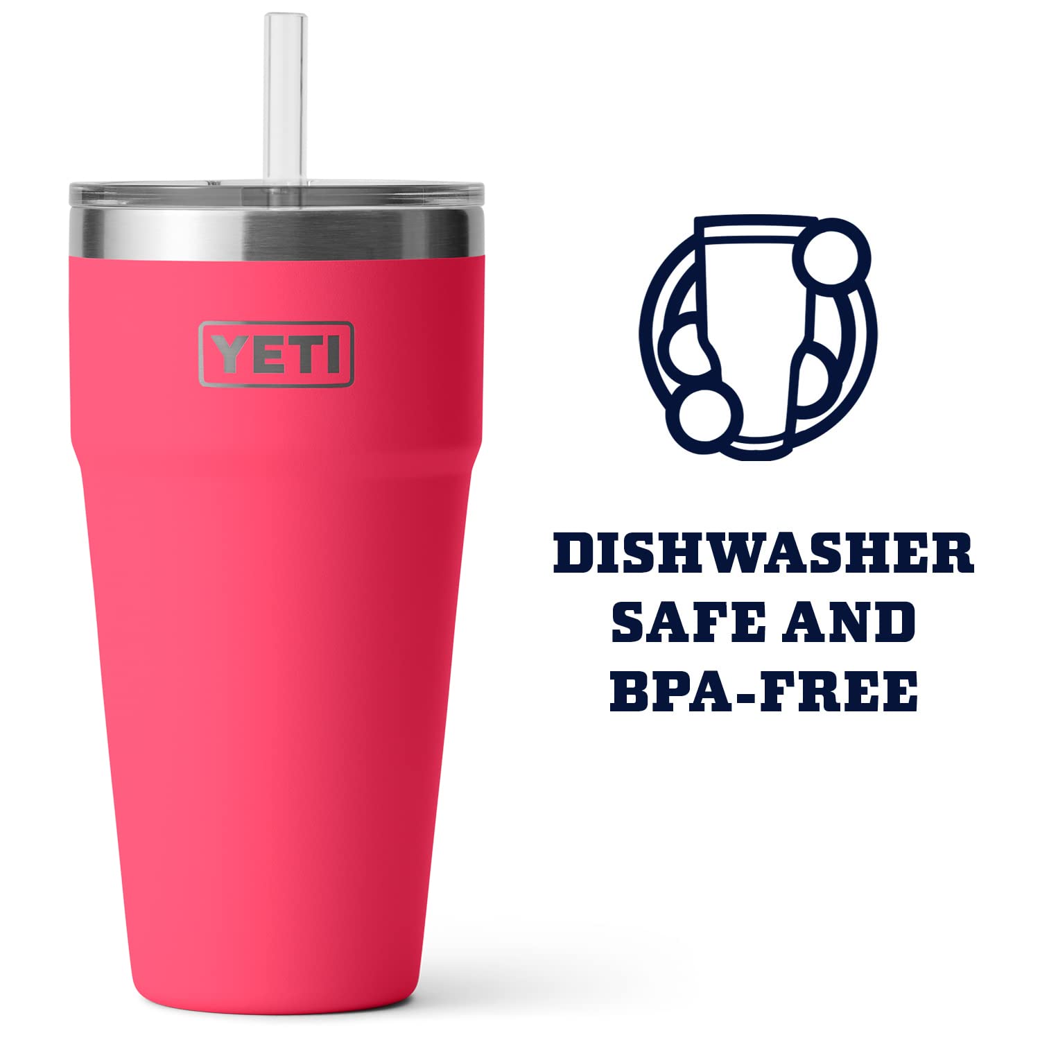 YETI Rambler 26 oz Straw Cup, Vacuum Insulated, Stainless Steel with Straw Lid, Bimini Pink