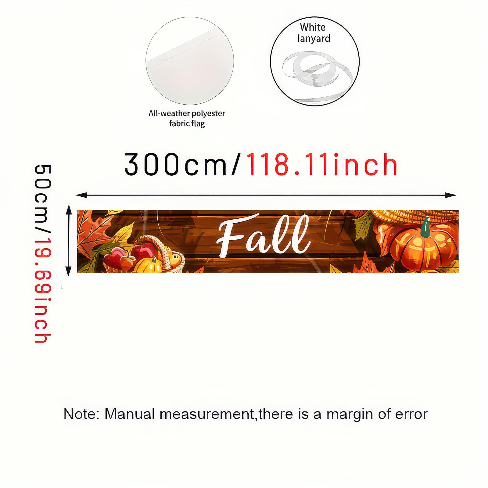 BlissYard Fall Banner 118 x 20 inchs Autumn Thanksgiving Outdoor Decoration Garden Fence Banner Fall Thanksgiving Leaves Pumpkin