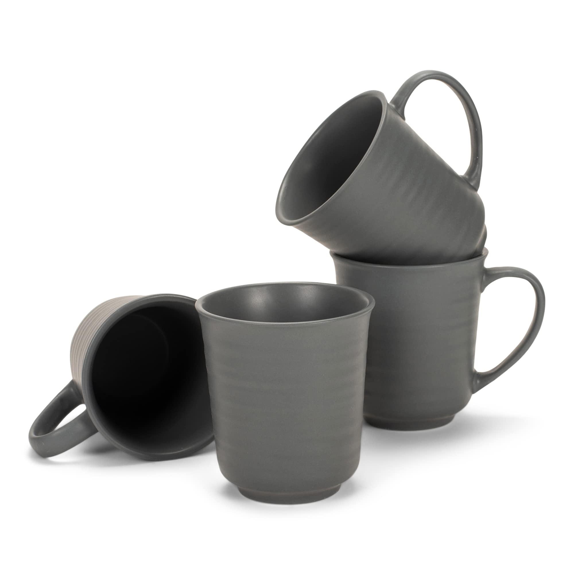 Elanze Designs Black Matte Glaze Finish 17 ounce Stoneware Coffee Cup Mugs Set of 4