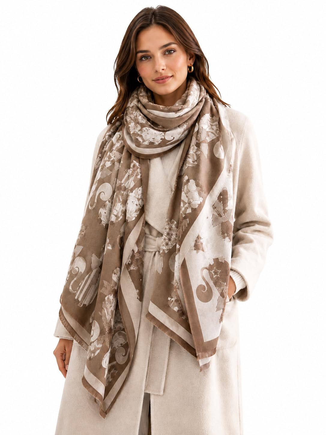 stylesilove Women's Cat Print Shawl Wrap, Soft Reversible Acrylic Scarf, Oversized Winter Poncho Cape for Travel & Gifts