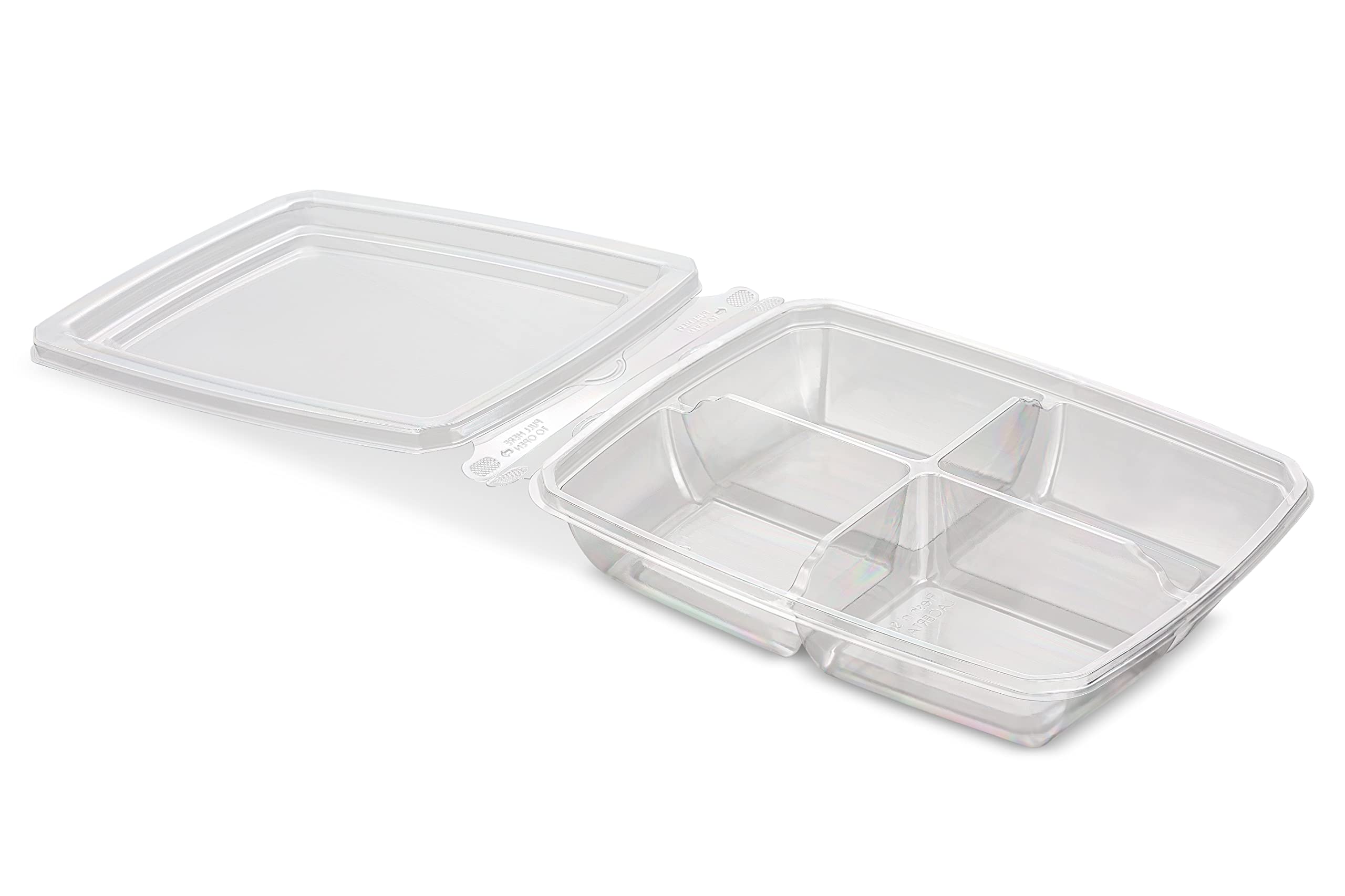 Mt Products Plastic 4 Compartment Snack Containers 6'' X 7'' - Disposable Divided Bento Box For Fruit And Vegetables (Pack Of 15