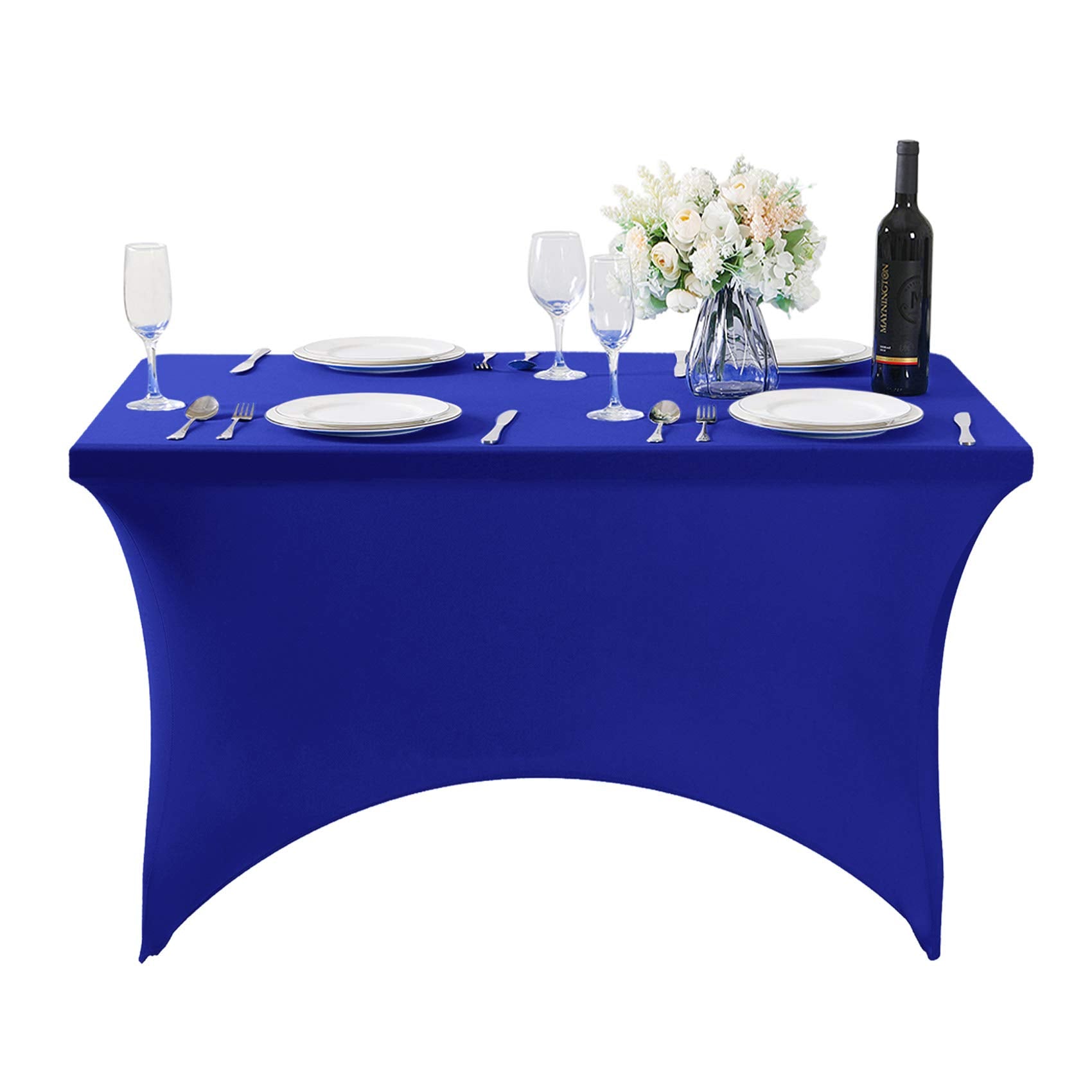 Hezuzo Spandex Table Cover For 4Ft Table Universal Fitted Stretch Tablecloth For Party, Banquet, Wedding And Events-Royal Blue