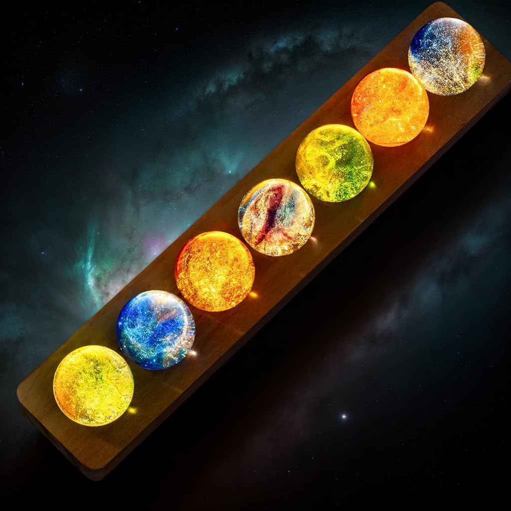 vskikris 40mm Crystal Quartz Stones 7 Chakra Natural Healing Spheres with LED Wooden Stand for Meditation Positive Energy Night