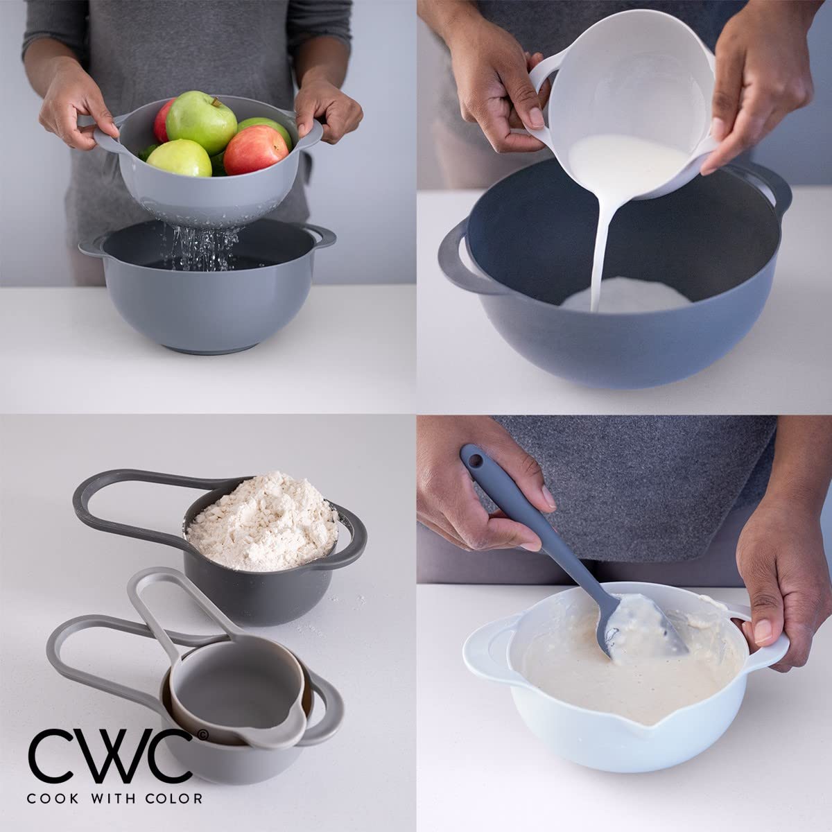 Cook With Color 8 Piece Nesting Bowls With Measuring Cups Colander And Sifter Set - Includes 2 Mixing Bowls, 1 Colander, 1 Sifte