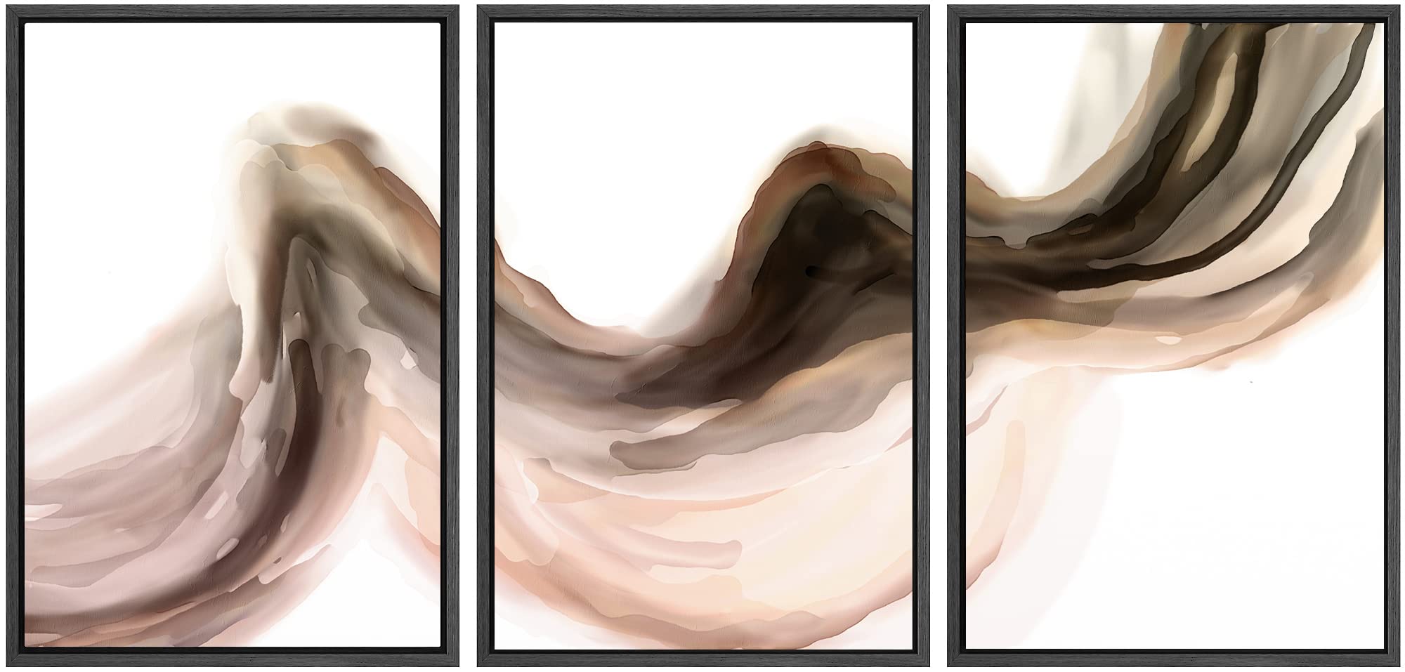 Signwin Framed Canvas Print Wall Art Set Pastel Watercolor Brown Black Paint Stroke Landscape Abstract Shapes Illustrations Mode