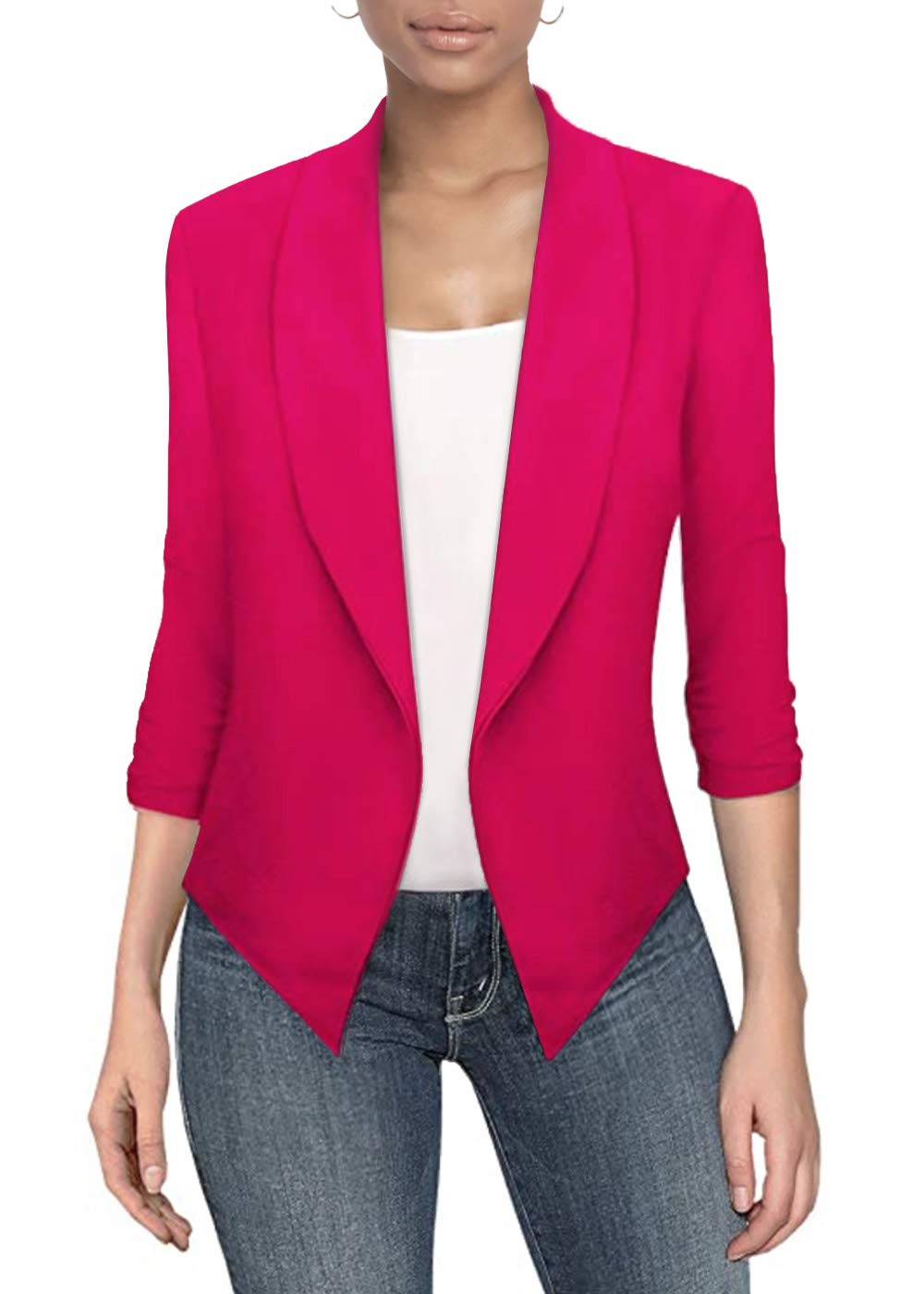 Womens Casual Work Office Open Front Blazer Jacket With Removable Shoulder Pads Jk1133 Fuchsia S
