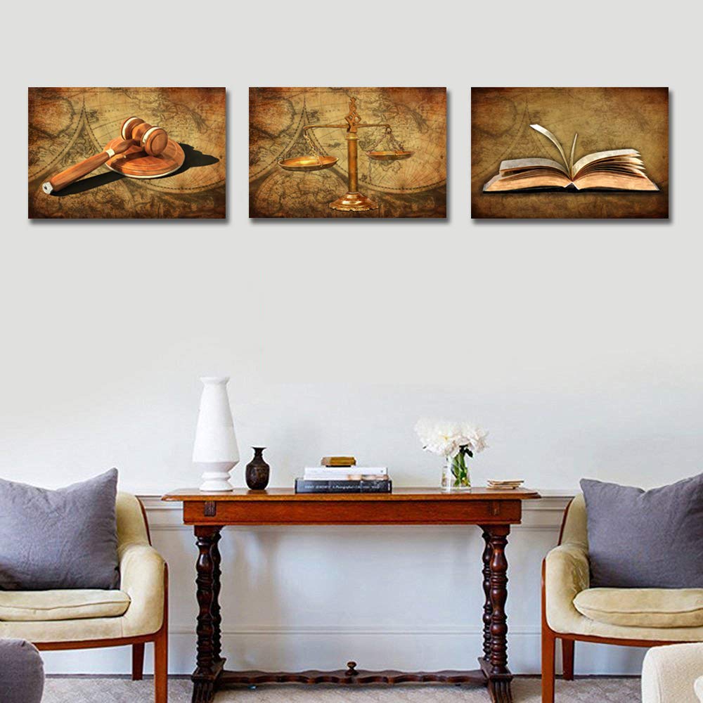 Homeoart Scales Of Justice Lawyer Office Decor Painting Judge Gifts Framed Canvas Prints Ready To Hang 16X24X3Pieces