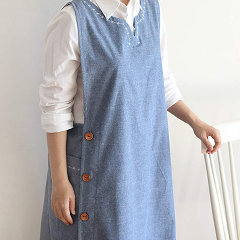Denim Cotton Apron Sleeveless Big Size Aprons Button With Pocket Kitchen Cooking Clothes Gift For Women Chef Housewarming