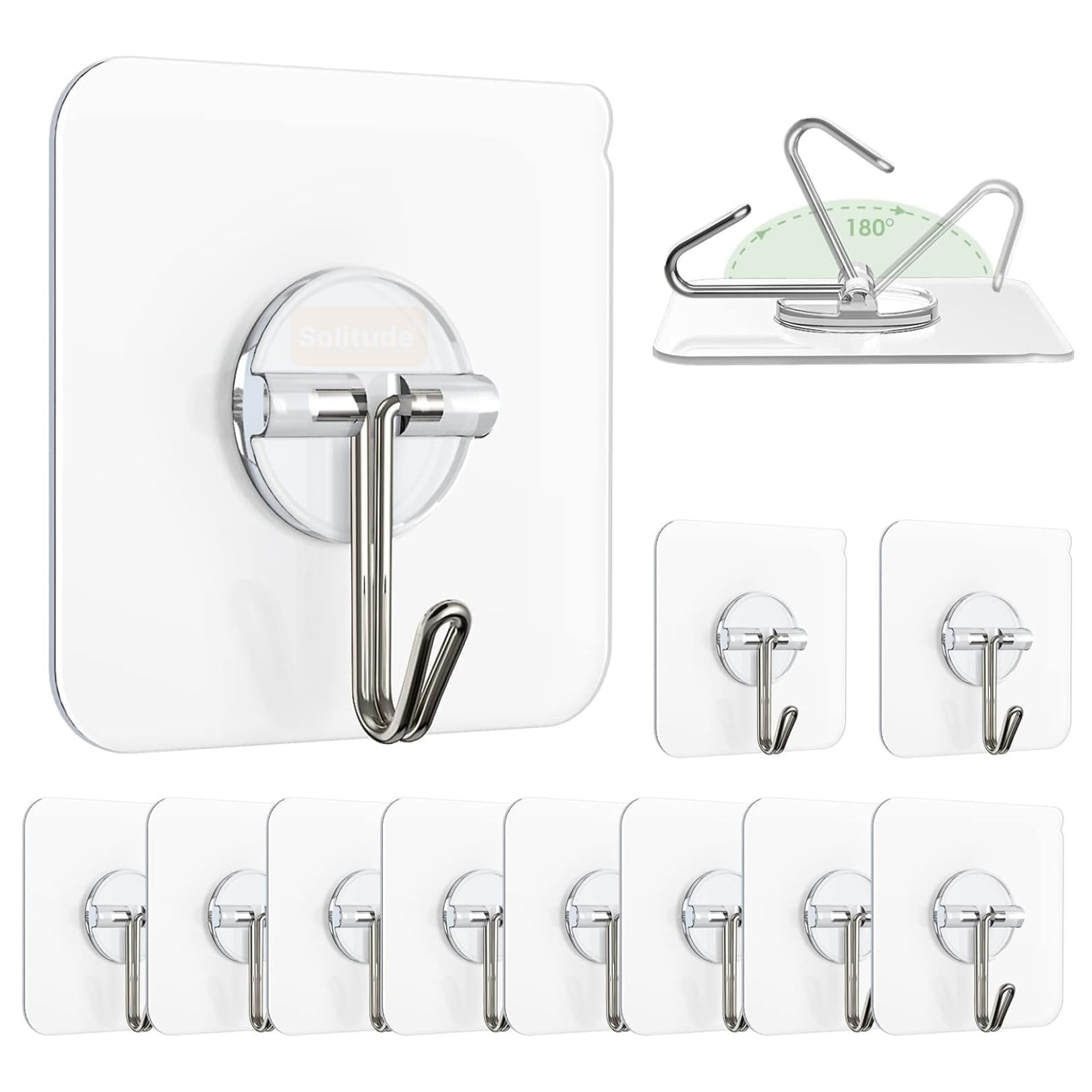 Solitude 100 Pieces Pvc Self Adhesive Wall Hooks For Hanging | Transparent Heavy Duty Sticky Hooks | Waterproof No Drilling Wall