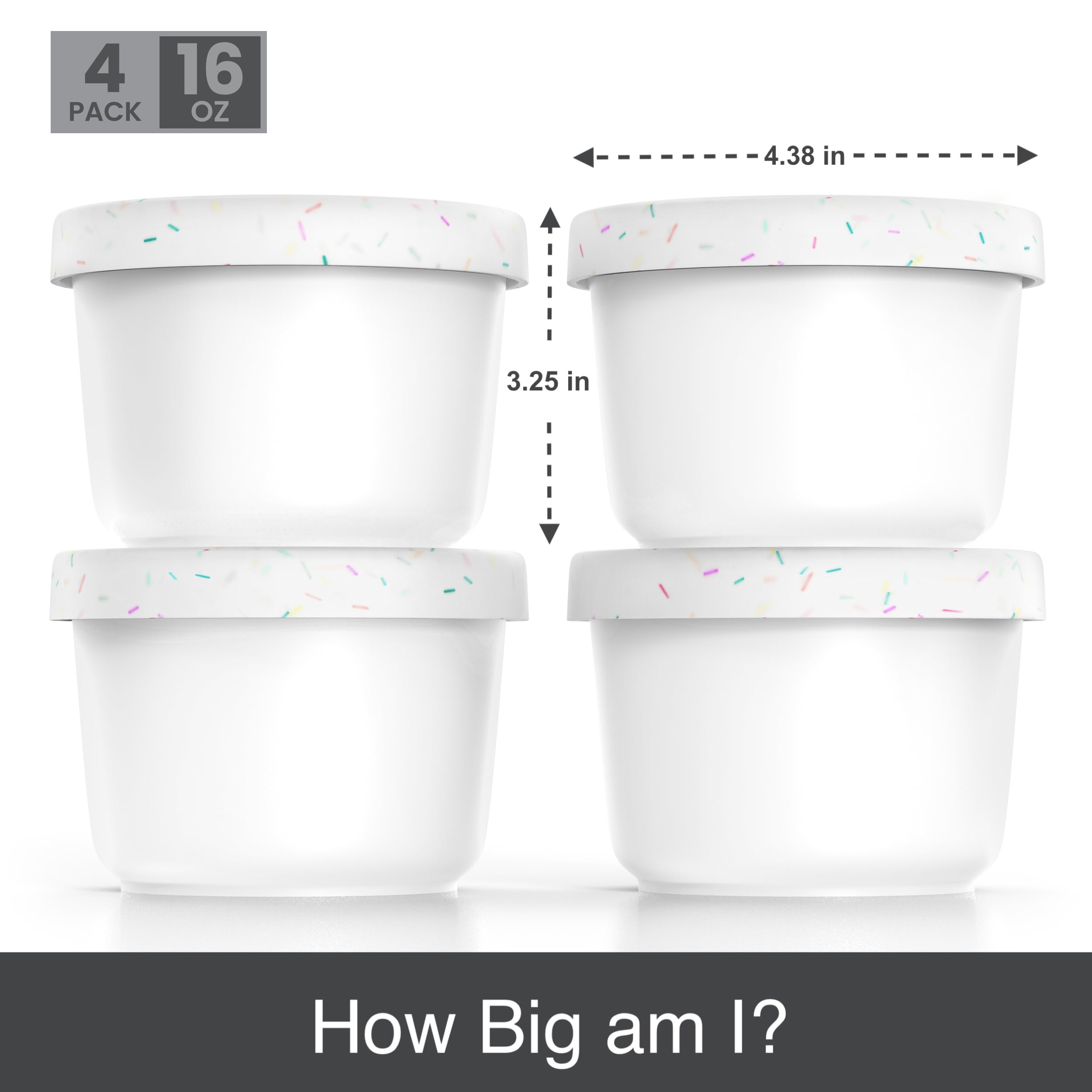 Balci - 16Oz Ice Cream Containers With Silicone Lids (Set Of 4) - 1 Pint Each Freezer Food Storage Containers, Reusable, Leakpro