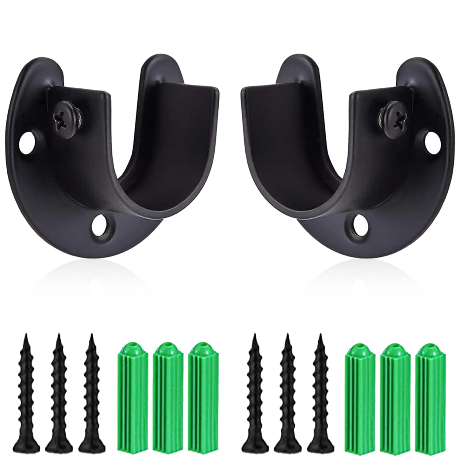 Rise Age Stainless Steel Closet Rod Bracket, 1-3/8 Inch Diameter Closet Rod Holder 2 Pcs, Heavy Duty Curtain Rod Holder, Black C