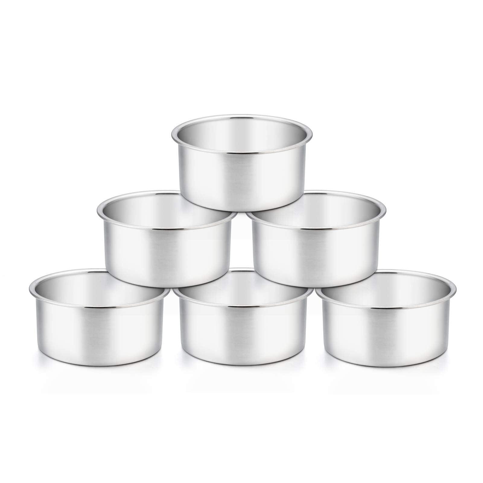 Teamfar 4 Inch Cake Pan, 6 Pcs Layer Baking Round Cake Pans Set Stainless Steel, For Baking Steaming Serving, Healthy & Sturdy,