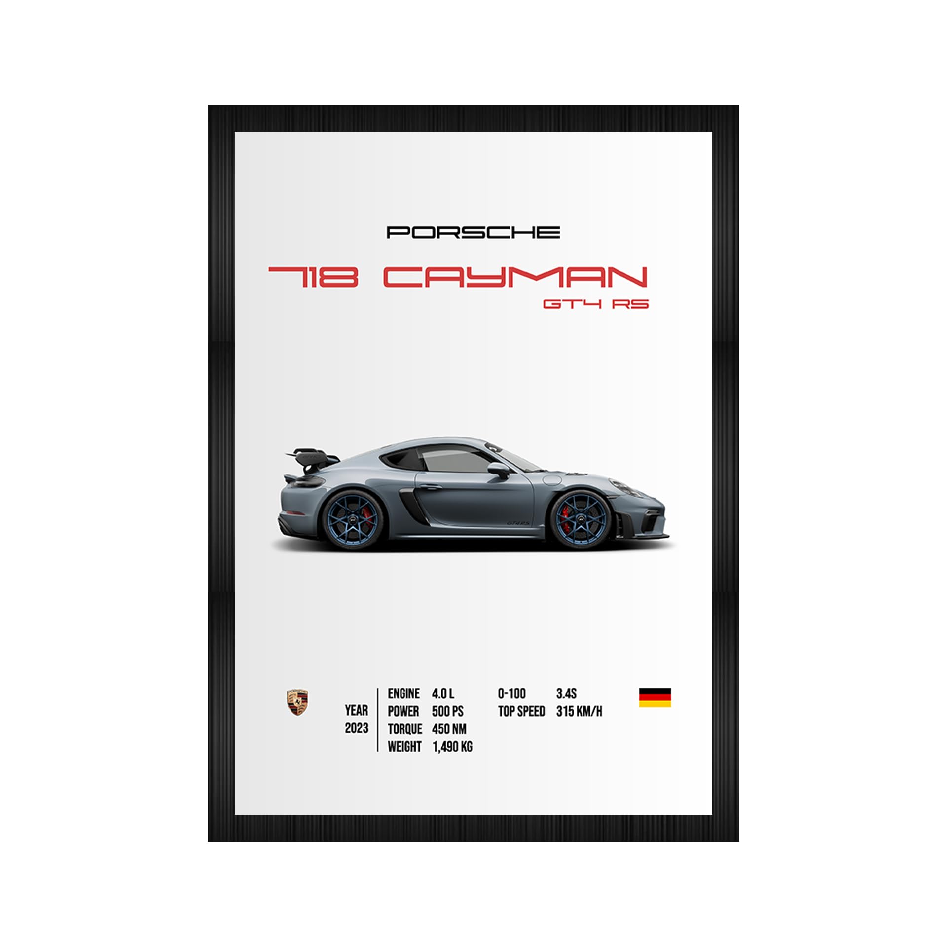 Codersparadise Engineered Wood Porsche 718 Cayman Wall Poster Frames|Aesthetic A4 Poster Frames For Home, Living Room, Bedroom A