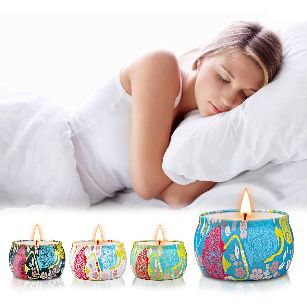 Scented Candles Gift Sets, Soy Wax 4.4 oz Portable Travel Tin Candles Women Birthday Gift Stress Relief Sweet Fragrance Home Aro