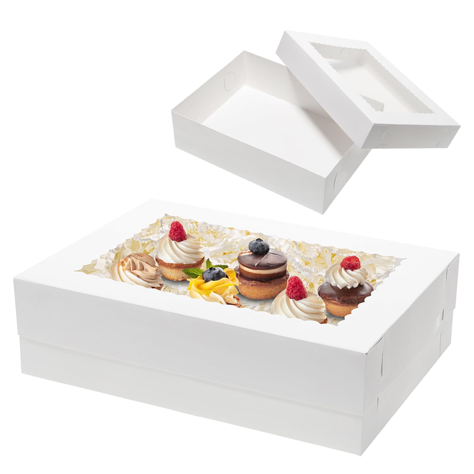 Mcfleet 10pcs 14x10x4 Cake Boxes with Window Rectangle Quarter Sheet Bakery Boxes for Pastry Baking Cake, Cupcakes, Donuts, Cook