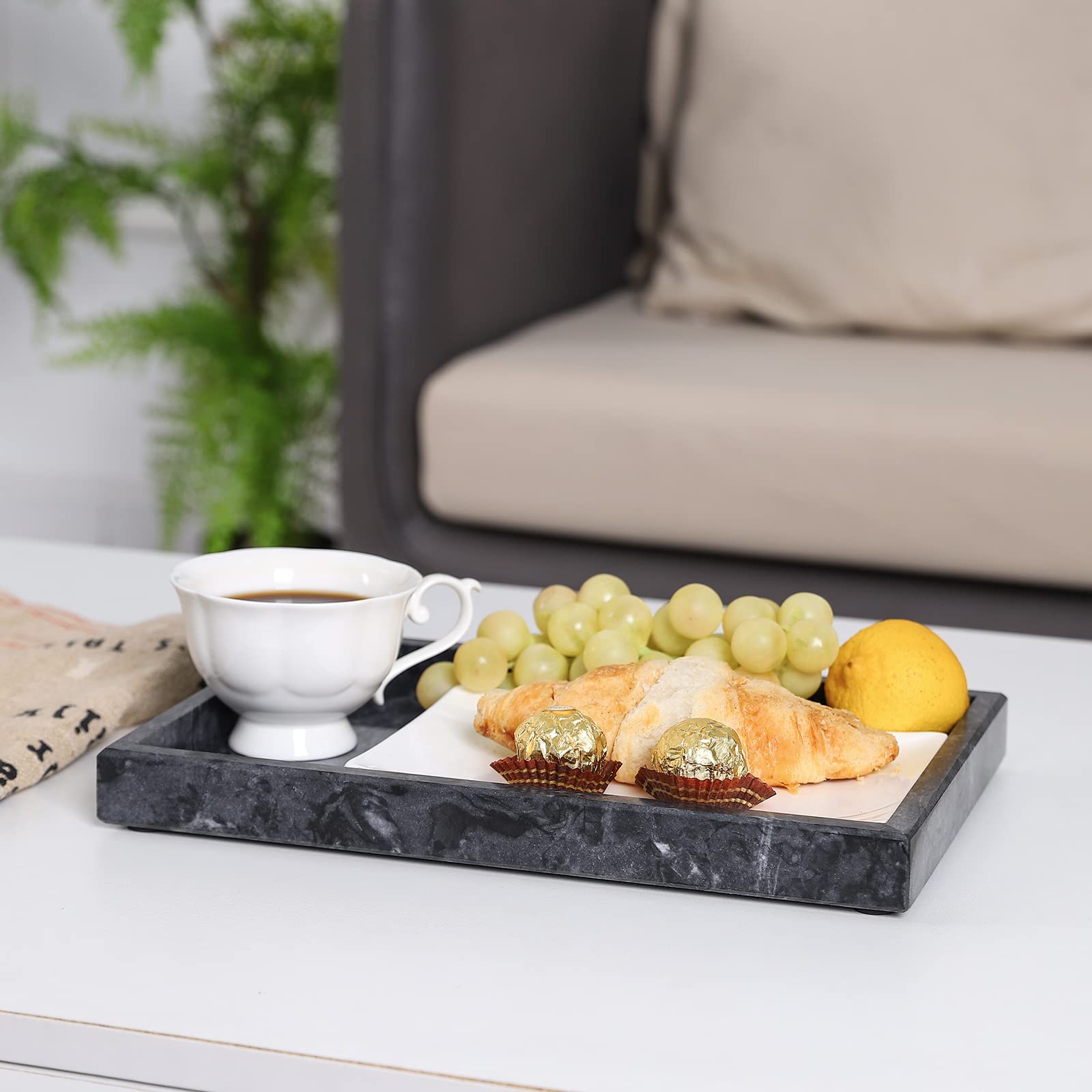 Heshibi Marble Tray For Bathroom,100% Natural Marble Stone Vanity Tray For Kitchen,Home Deco,Vanity. Blackish Green 12''X 8'' X1